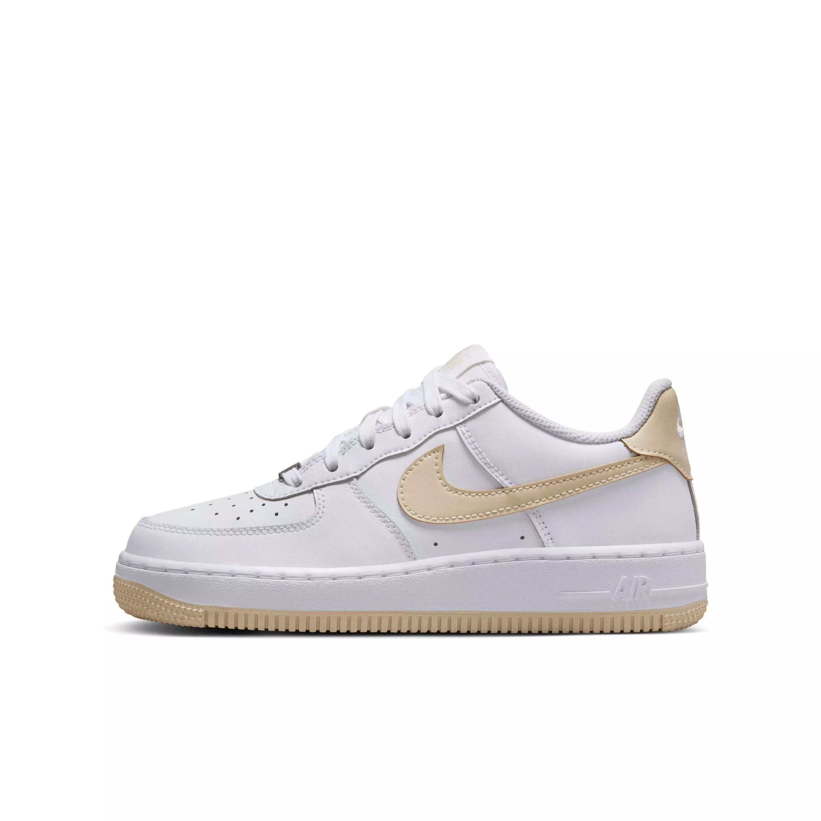 Nike Air Force 1 "White/White/Light Khaki" Grade School Boys' Shoe - WHITE/WHITE/LT KHAKI