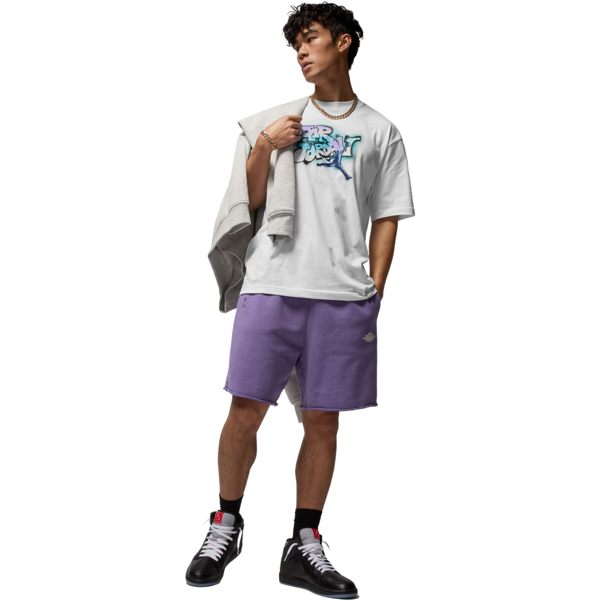 Jordan Men's AJ5 Grape Tee - White - WHITE Thumbnail View 6