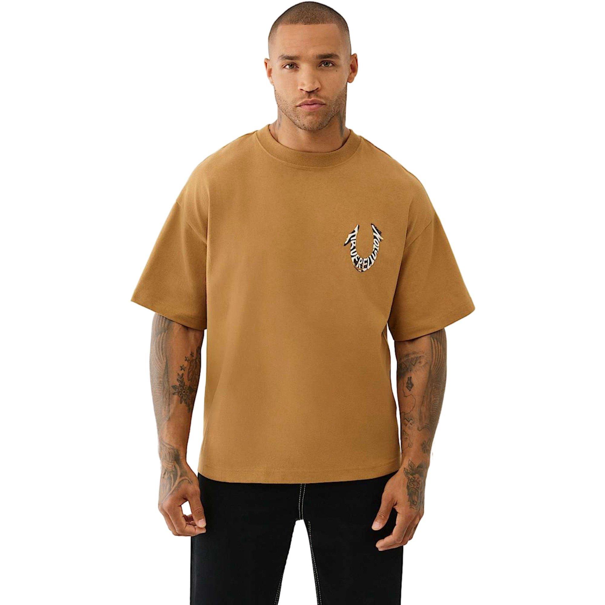 Men's Painted Horseshoe Oversized Heavyweight T-Shirt | Yellow Sunlight | Size Large | Cotton | True Religion