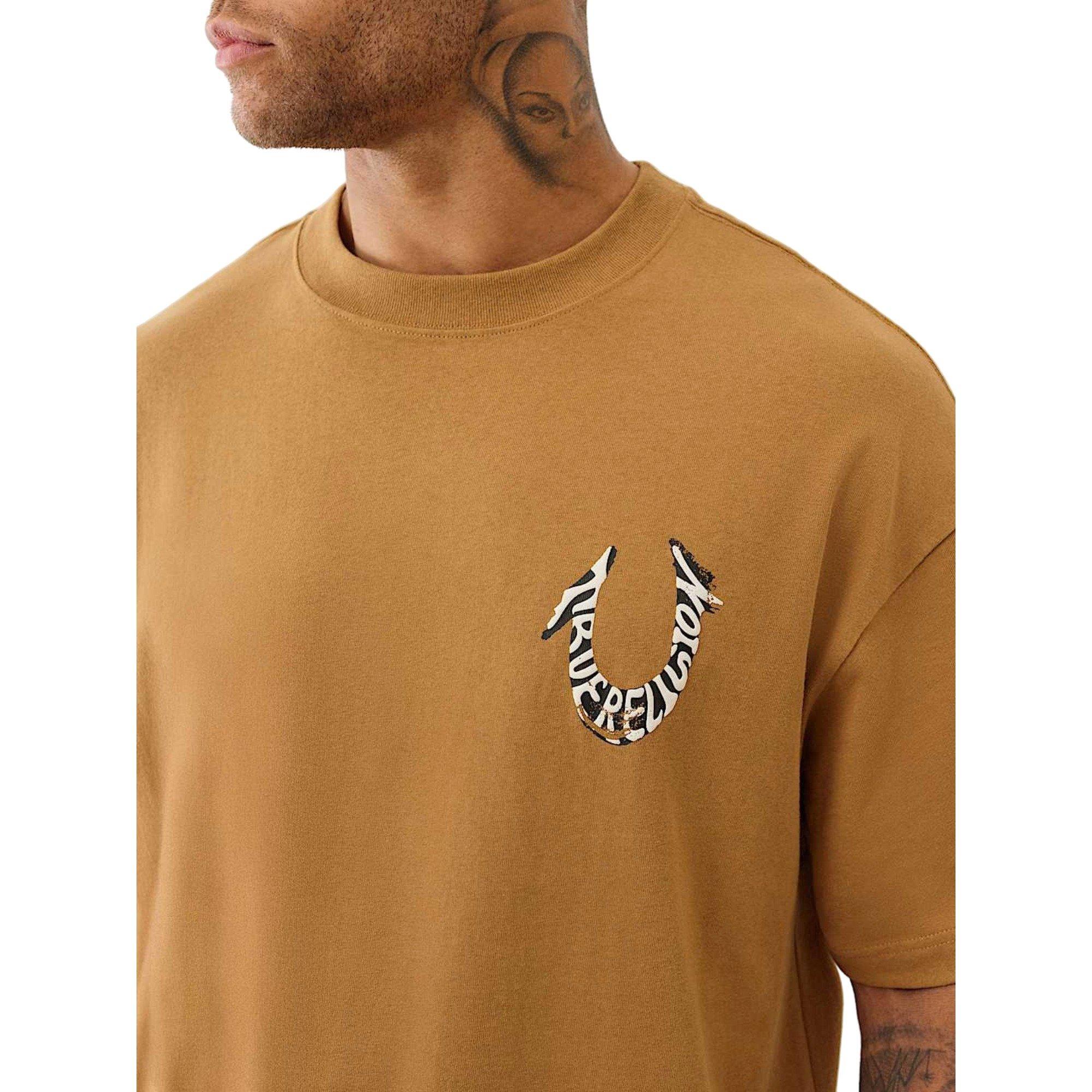 True Religion Men's Painted Puff Print Horseshoe Oversized Tee - WHEAT Thumbnail View 3