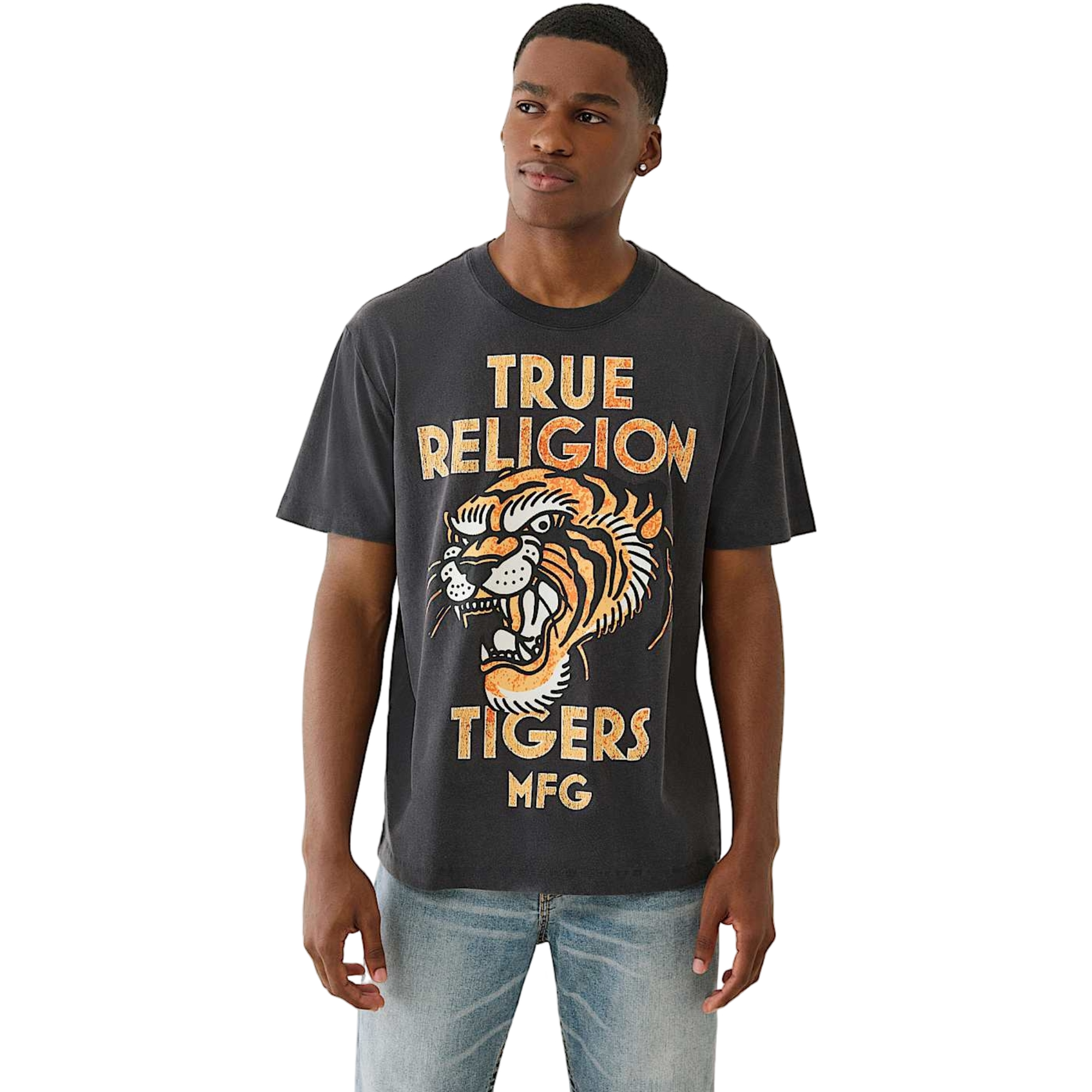True Religion Men's MFG Tiger Vintage Tee - BLACK Thumbnail View 1