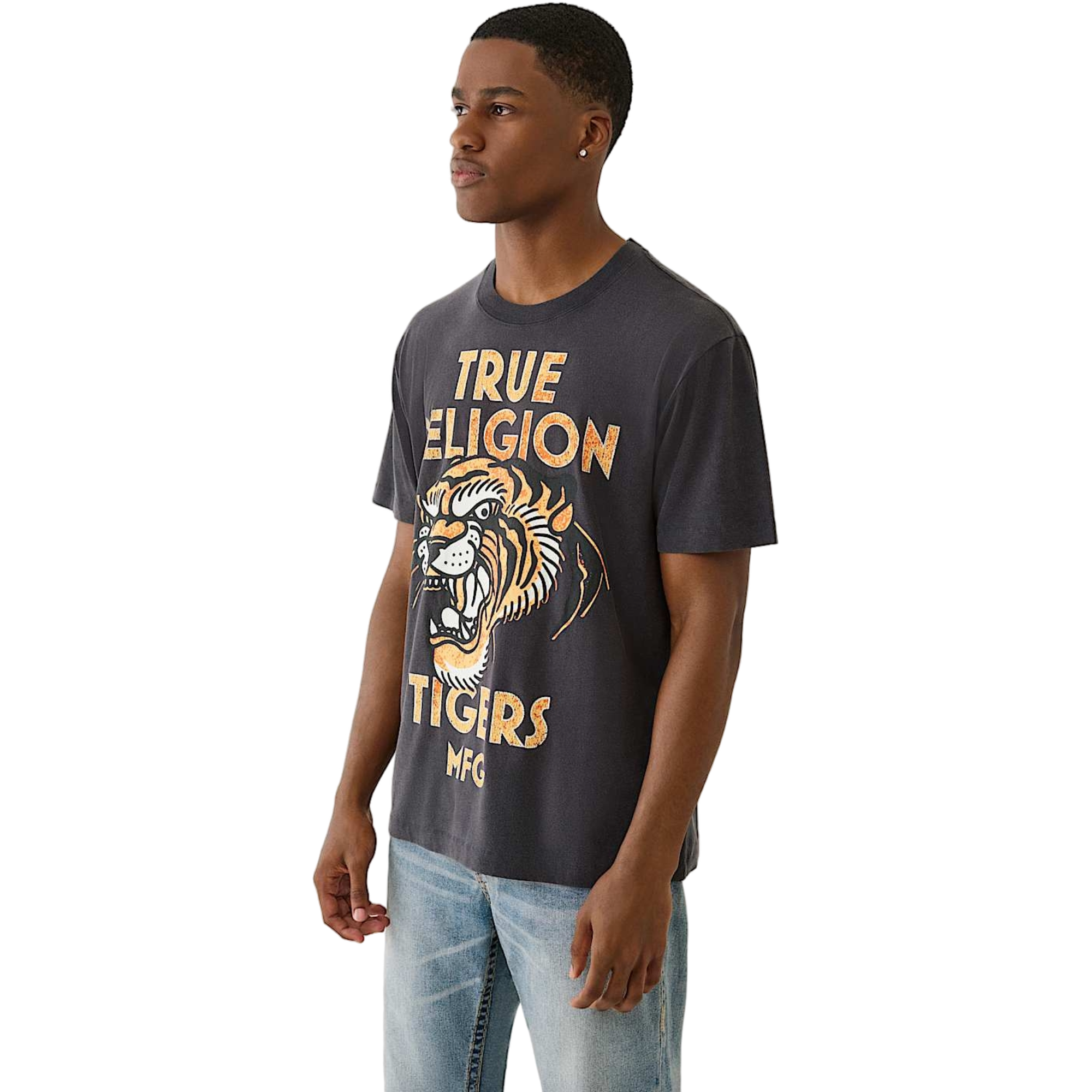True Religion Men's MFG Tiger Vintage Tee - BLACK Thumbnail View 4