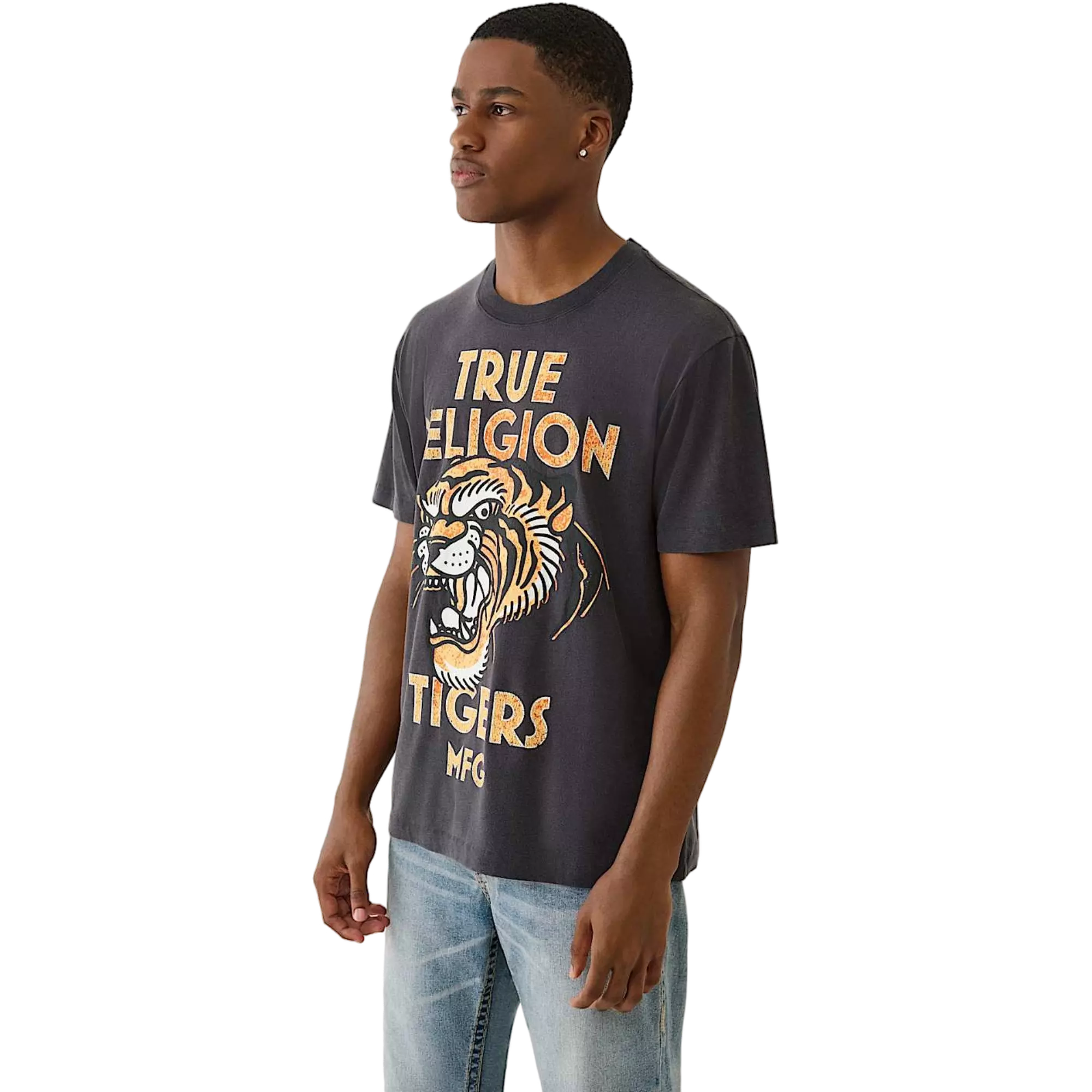 True Religion Men's MFG Tiger Vintage Tee - BLACK