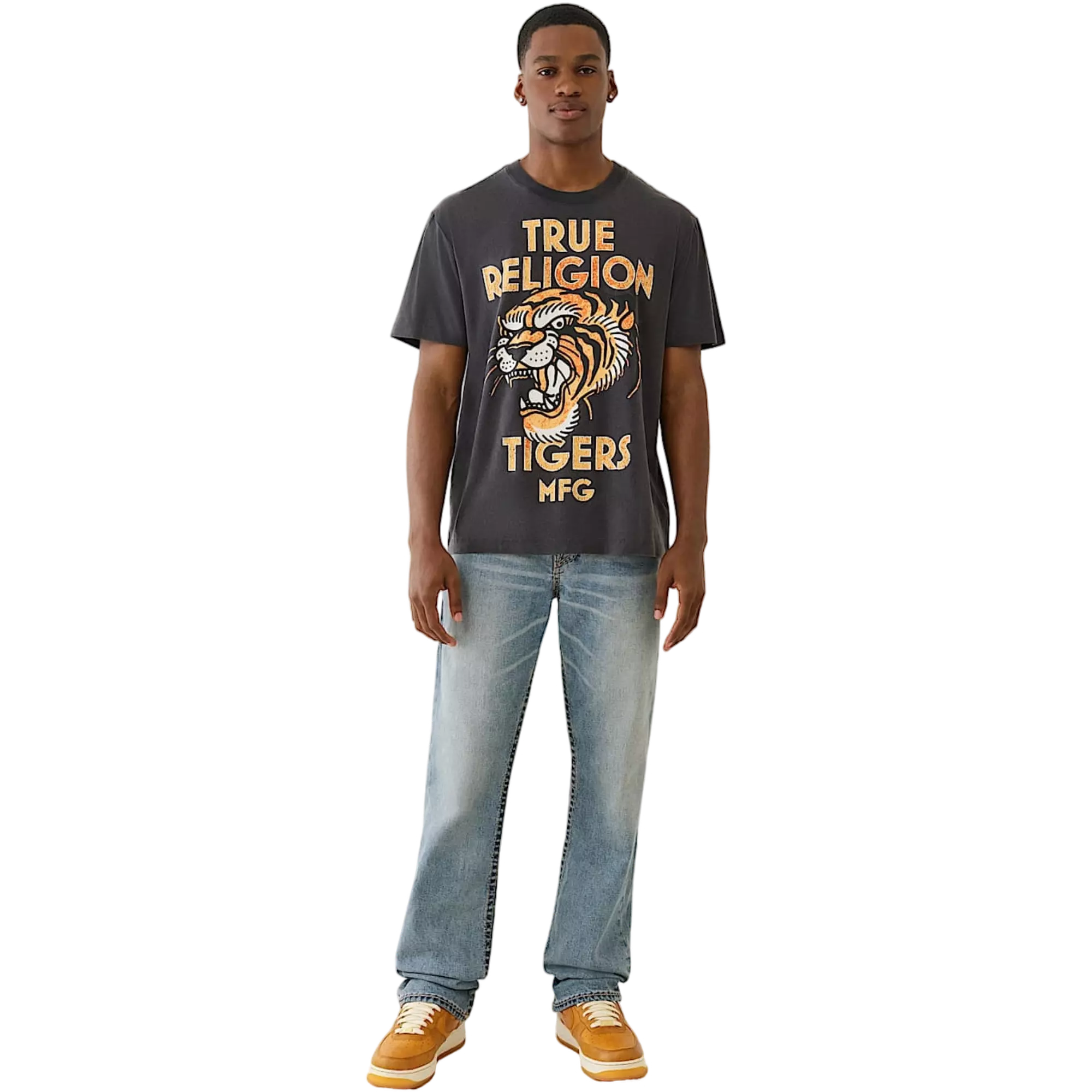 True Religion Men's MFG Tiger Vintage Tee - BLACK