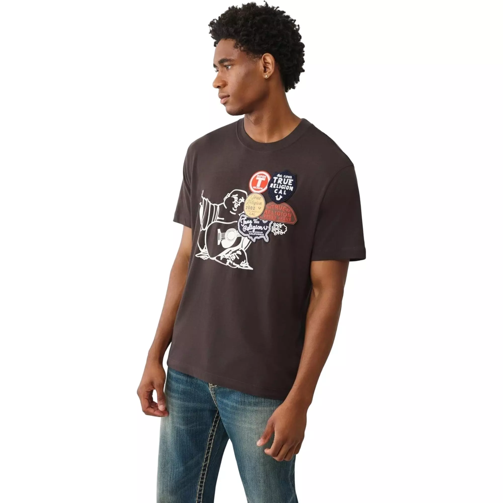 True Religion Men's Patch Buddha Tee - BROWN