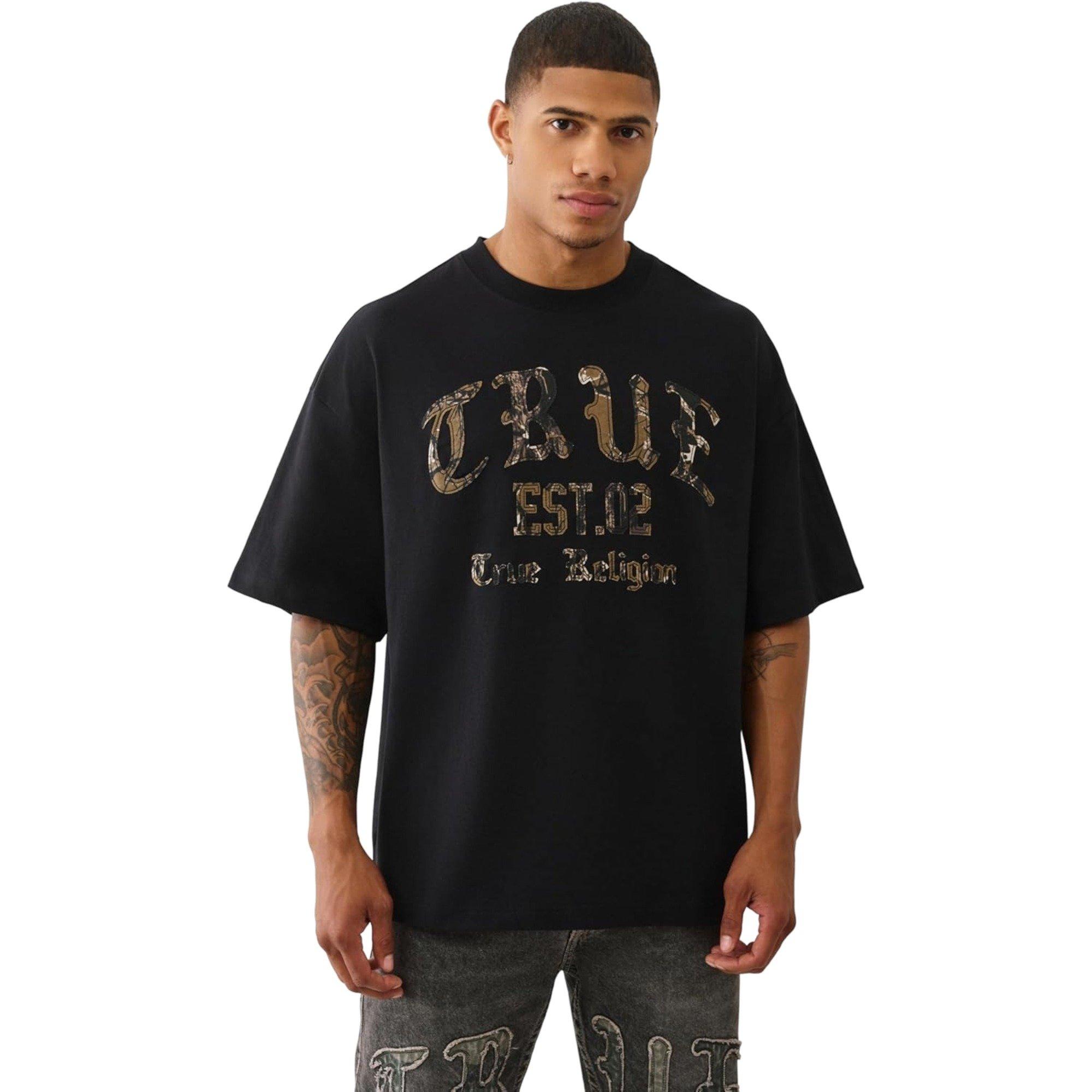 True Religion Men's Forest Camo Oversized Tee - BLACK Thumbnail View 1