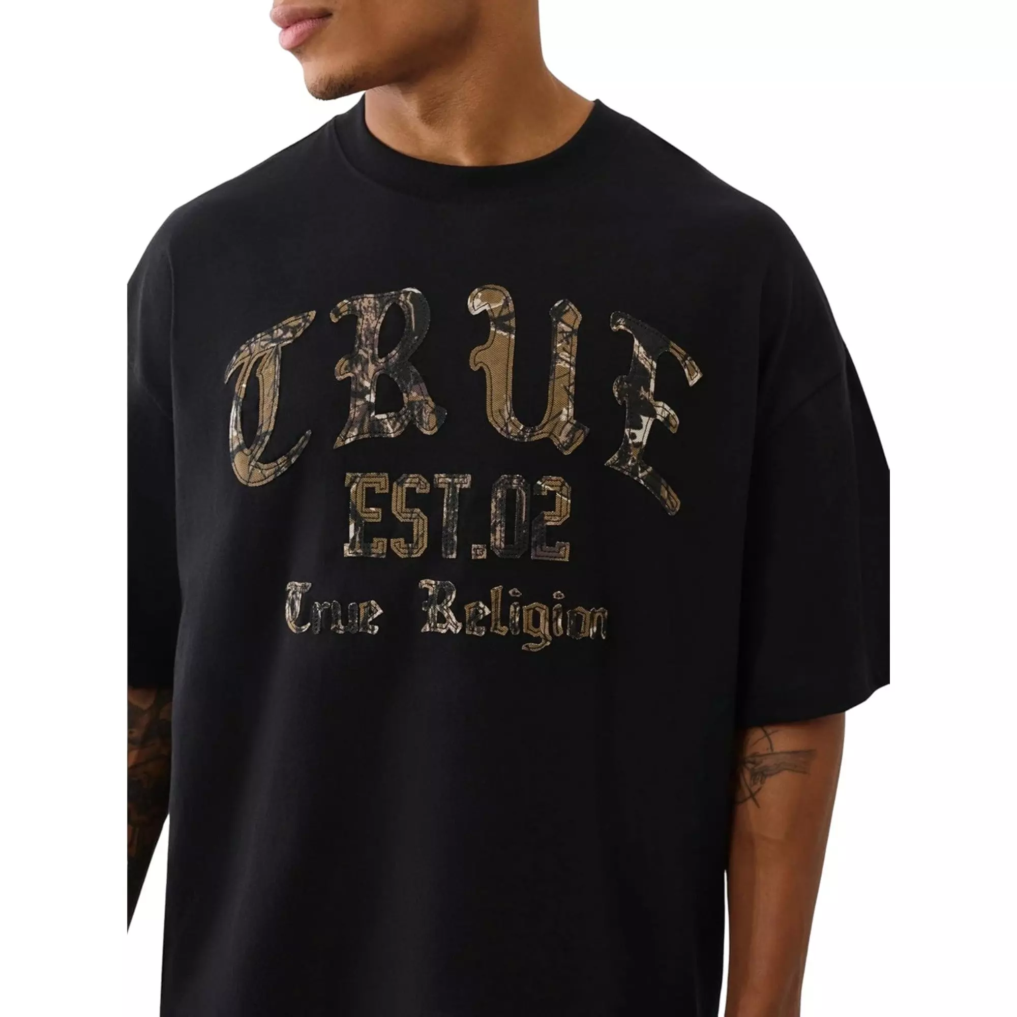 True Religion Men's Forest Camo Oversized Tee - BLACK