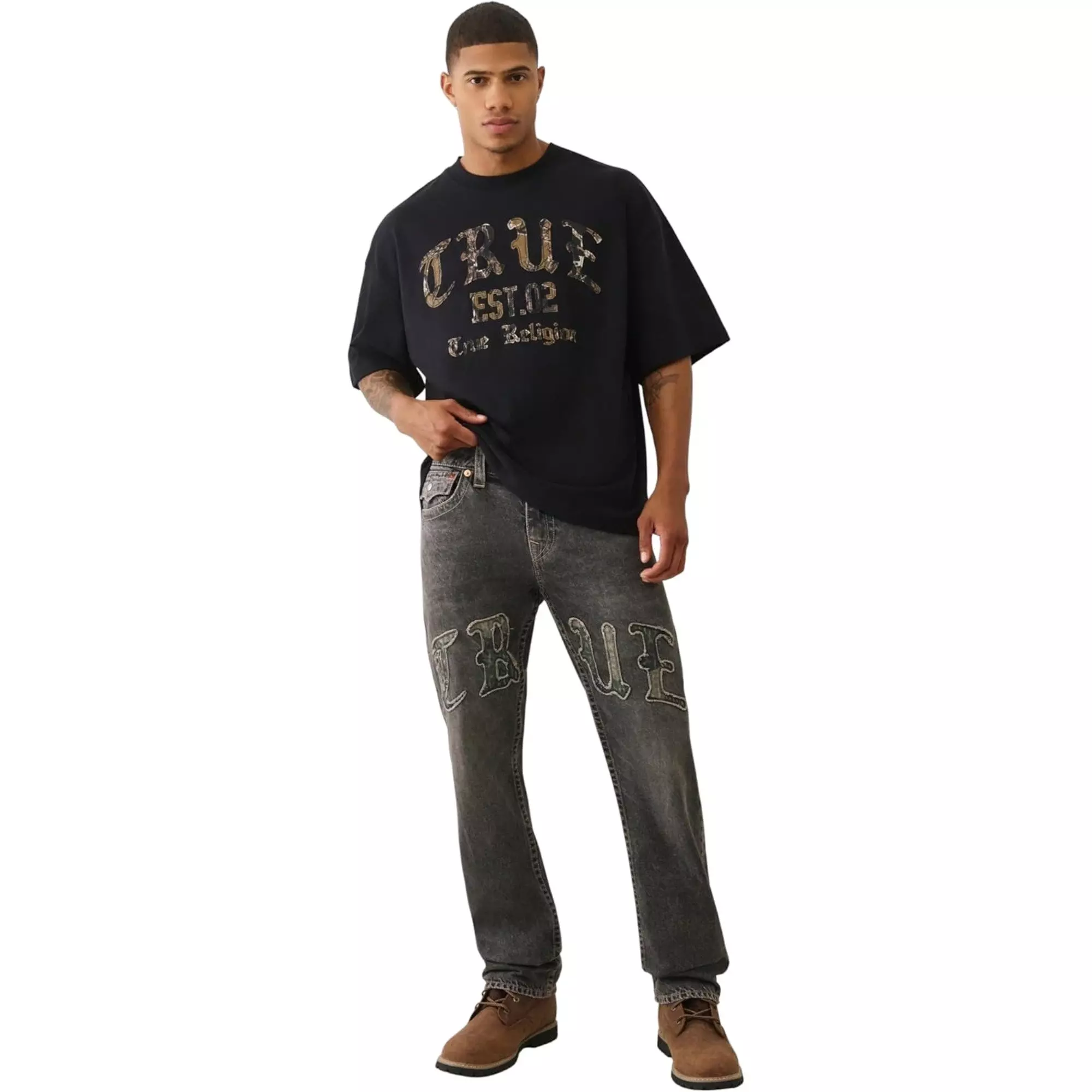 True Religion Men's Forest Camo Oversized Tee - BLACK