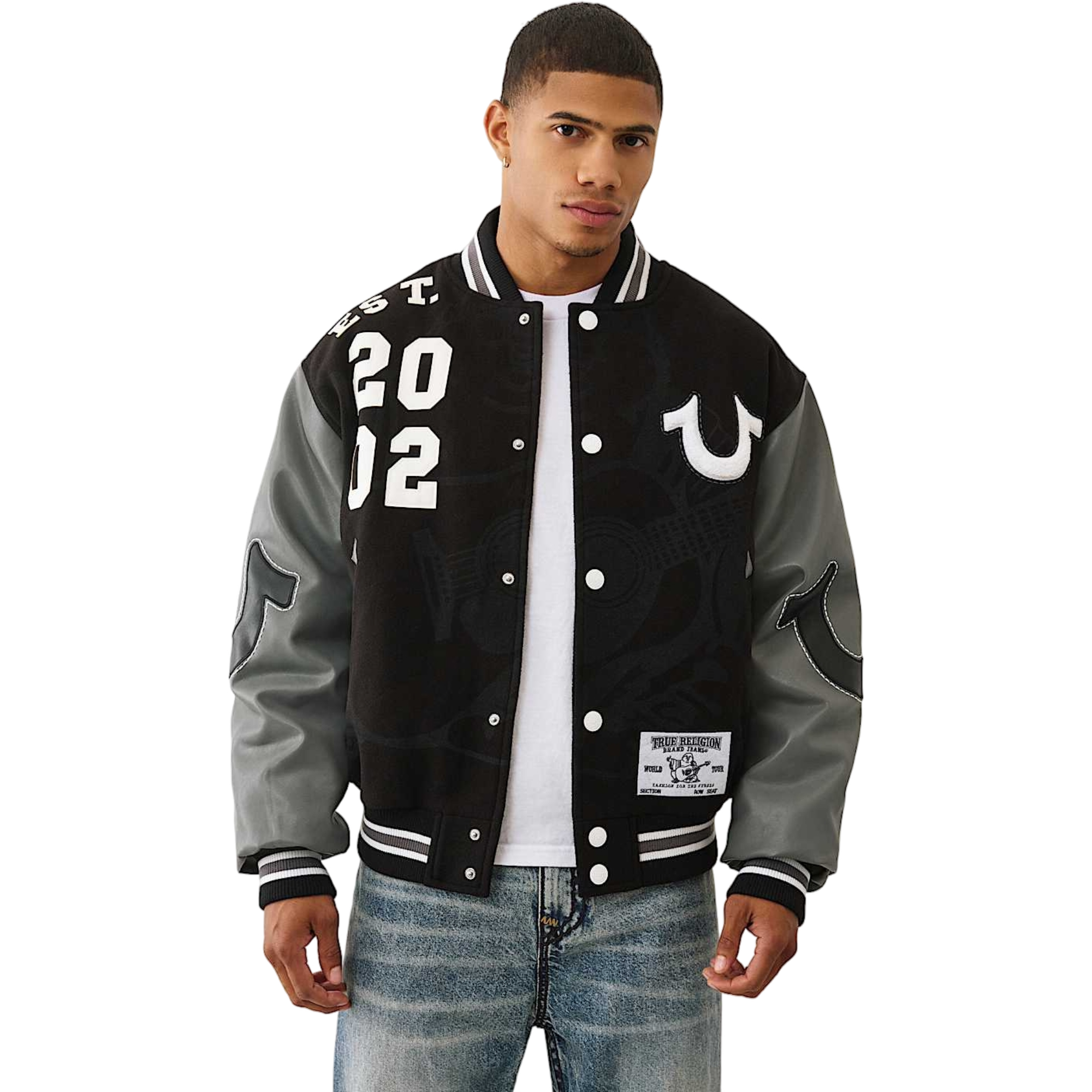 True Religion Men's Boxy Varsity Jacket - BLACK/GREY Thumbnail View 1