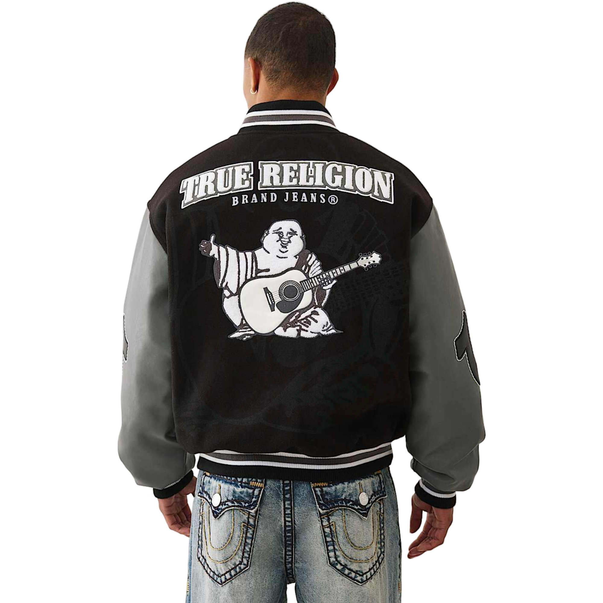 True Religion Men's Boxy Varsity Jacket - BLACK/GREY Thumbnail View 2