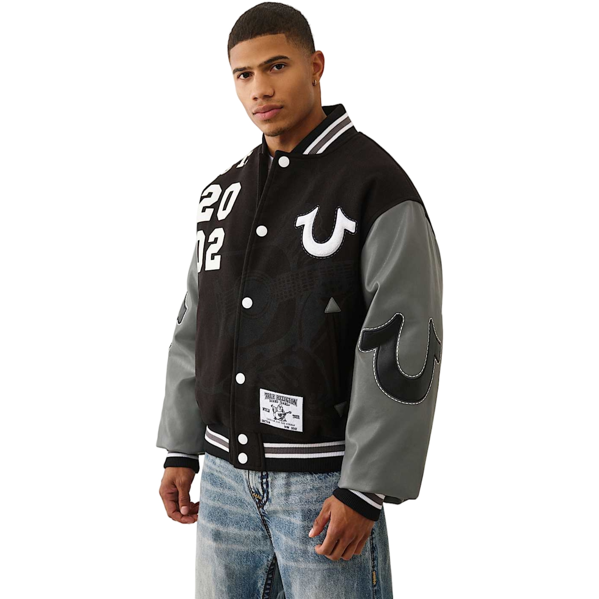 True Religion Men's Boxy Varsity Jacket - BLACK/GREY Thumbnail View 3
