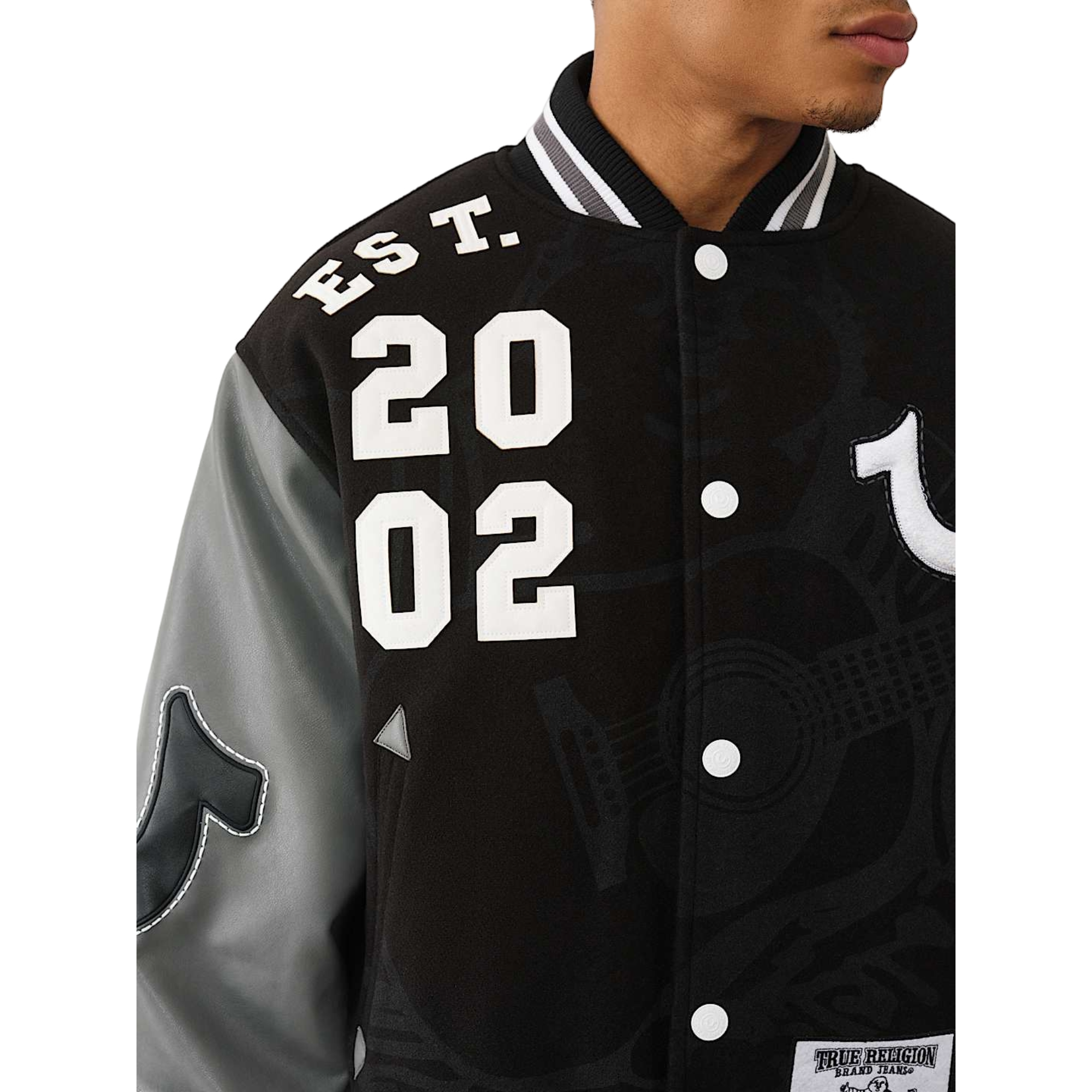 True Religion Men's Varsity Bomber Jacket - Black/Grey