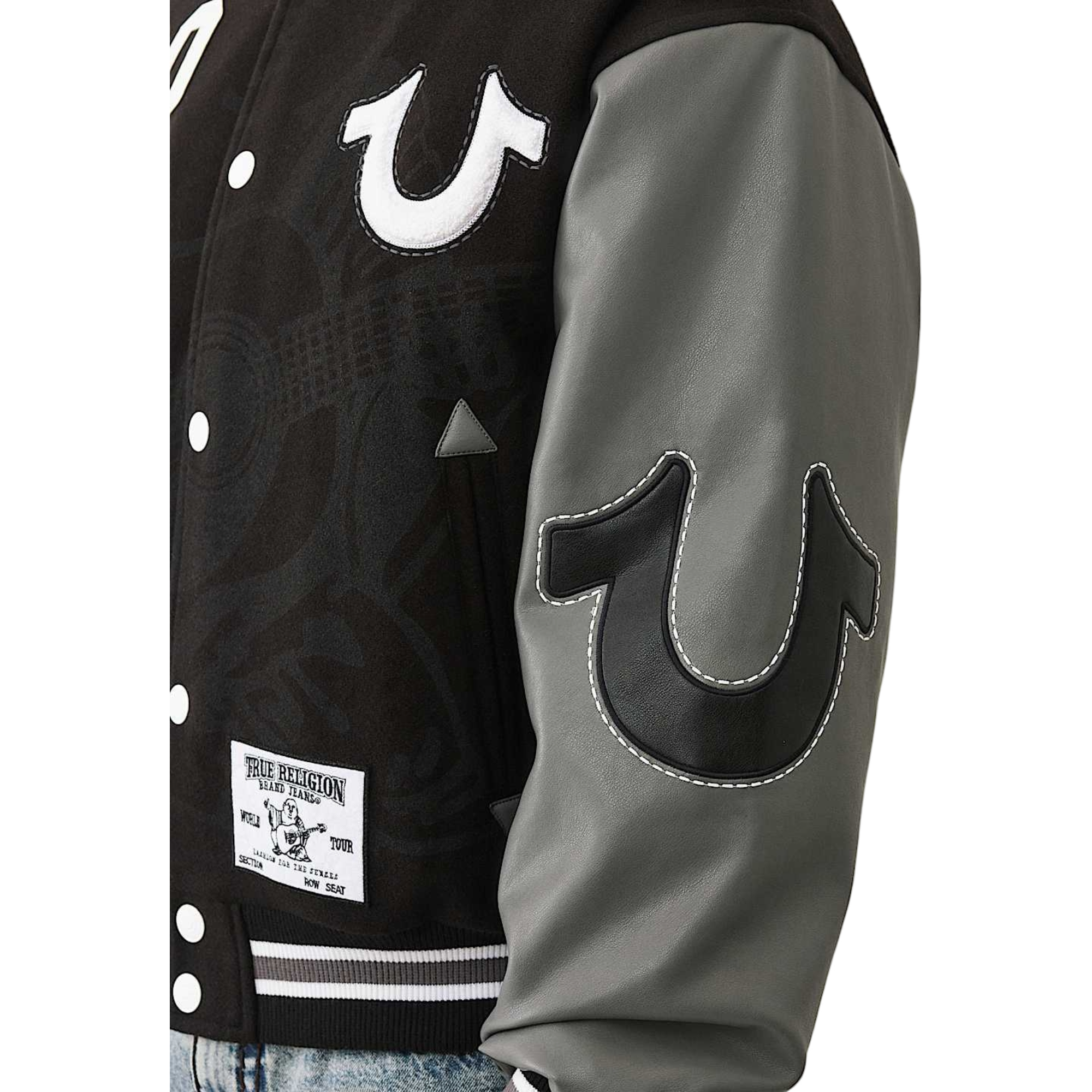 True Religion Men's Boxy Varsity Jacket - BLACK/GREY Thumbnail View 5