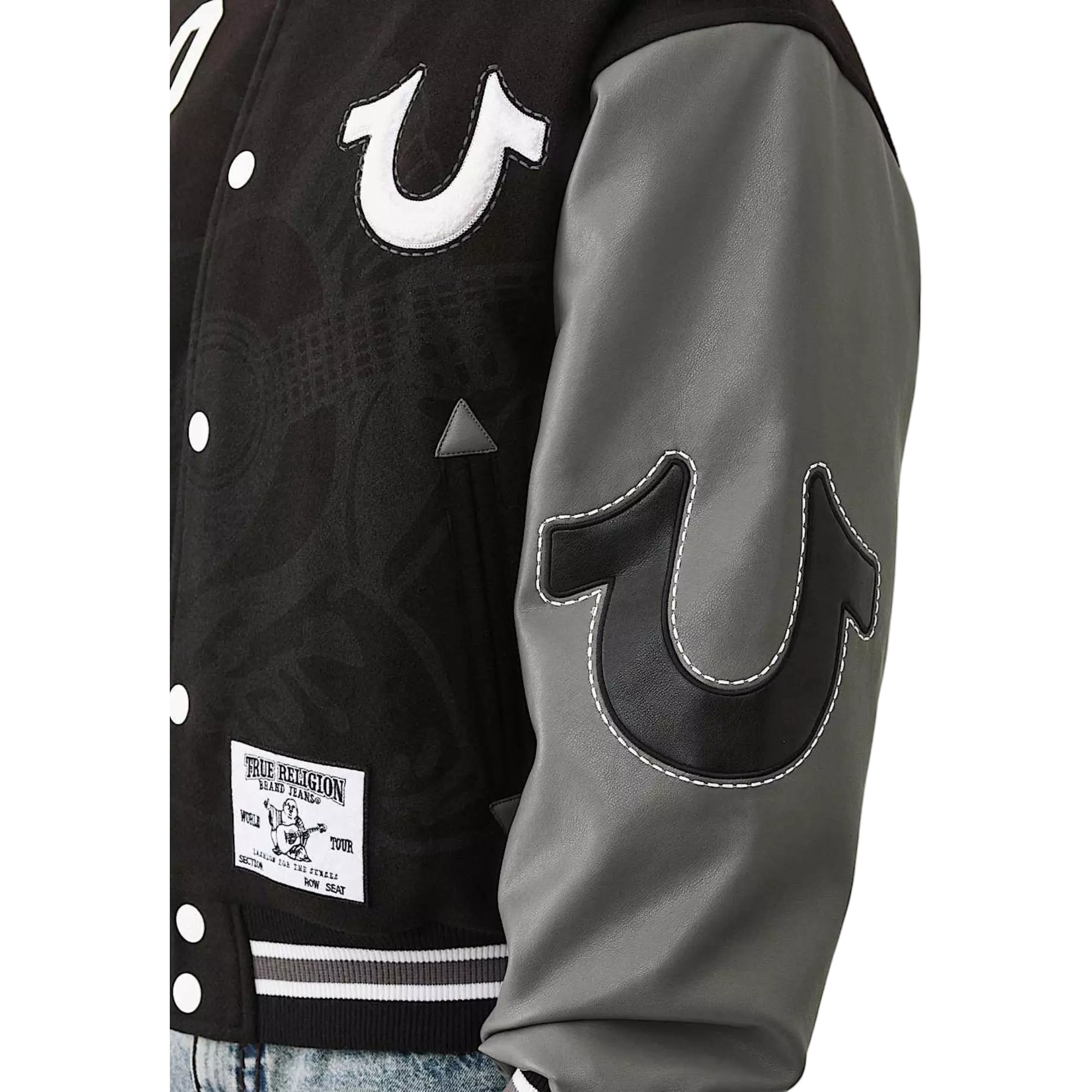True Religion Men's Boxy Varsity Jacket - BLACK/GREY