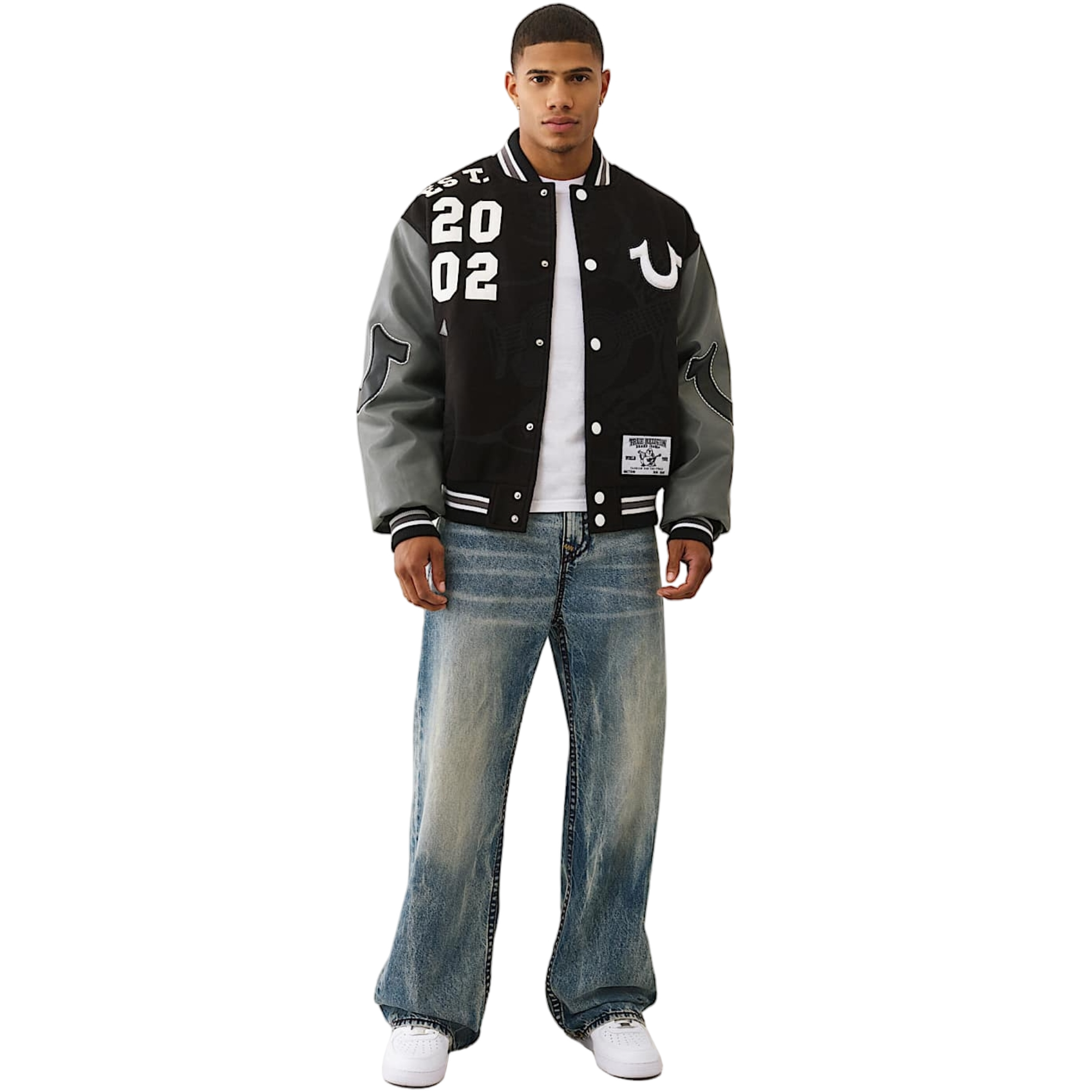 True Religion Men's Boxy Varsity Jacket - BLACK/GREY Thumbnail View 6