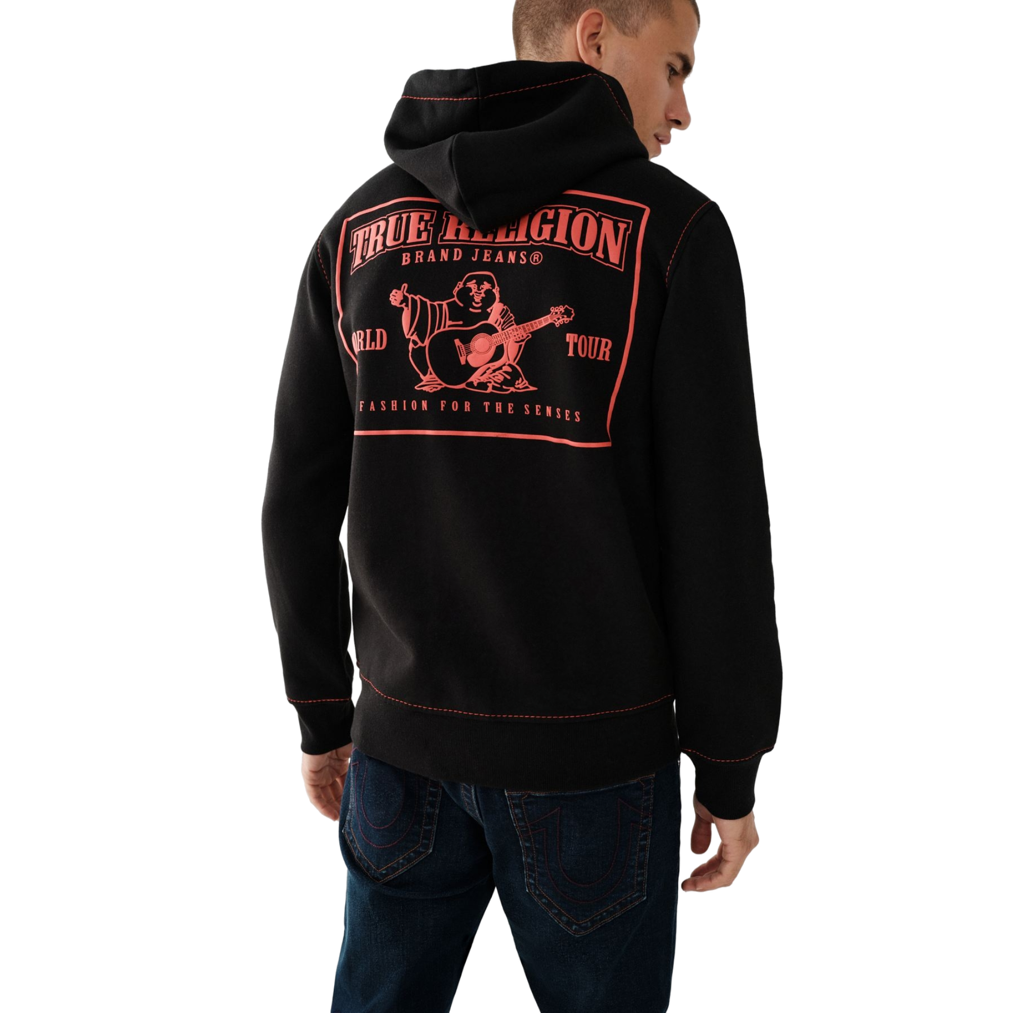 True Religion Men's Big T Zip Up Jacket - BLACK/RED Thumbnail View 2