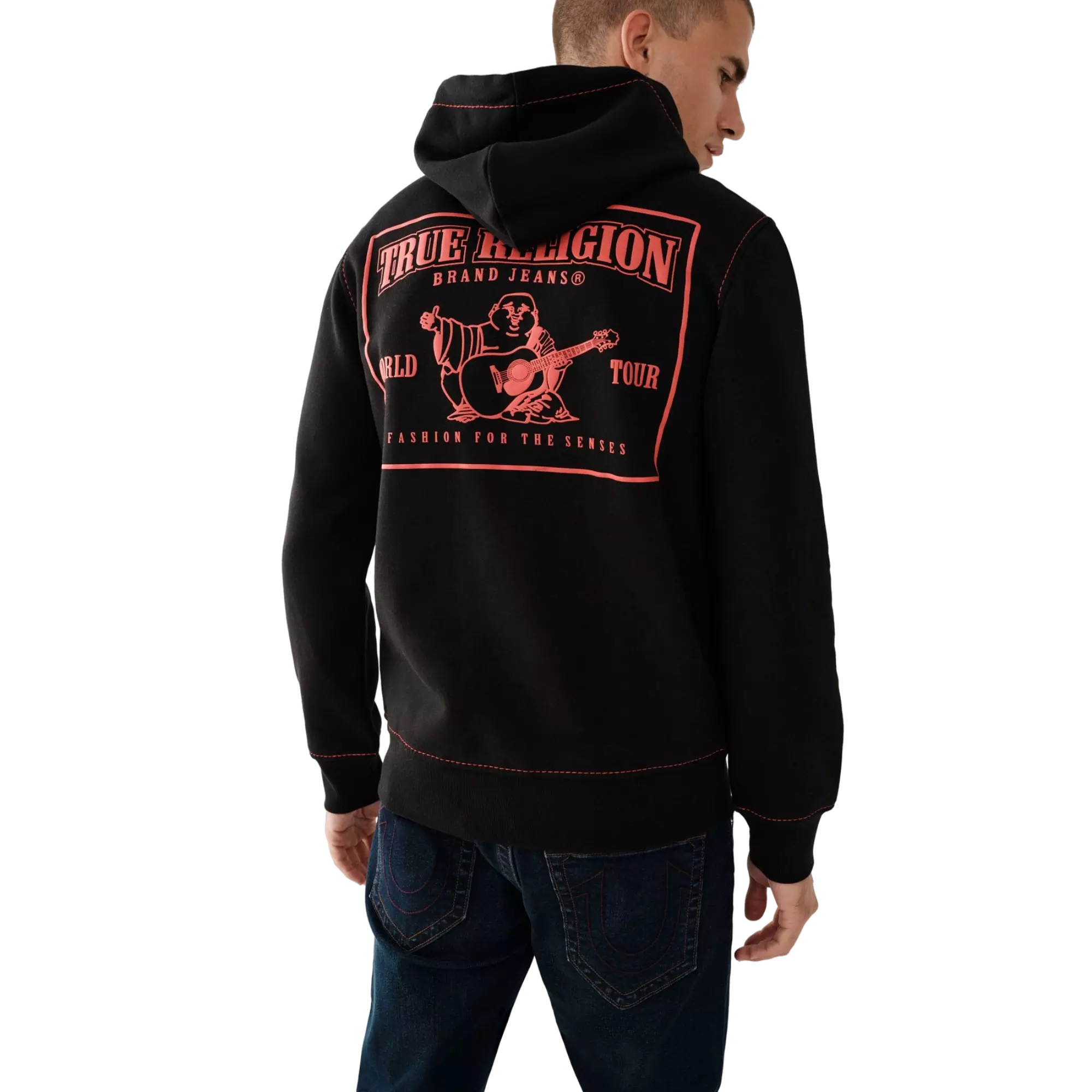 True Religion Men's Big T Zip Up Jacket - BLACK/RED