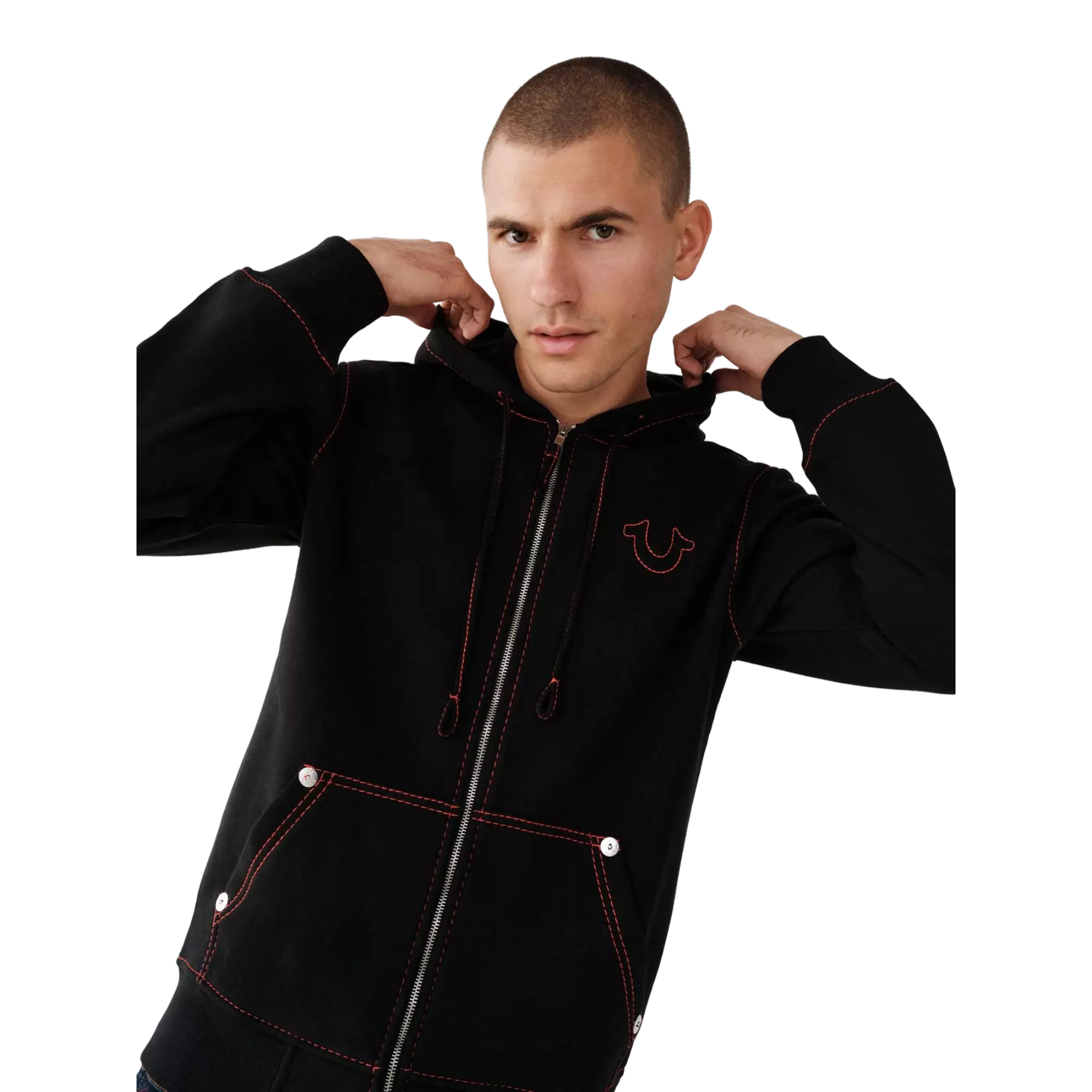 True Religion Men's Big T Zip Up Jacket - BLACK/RED