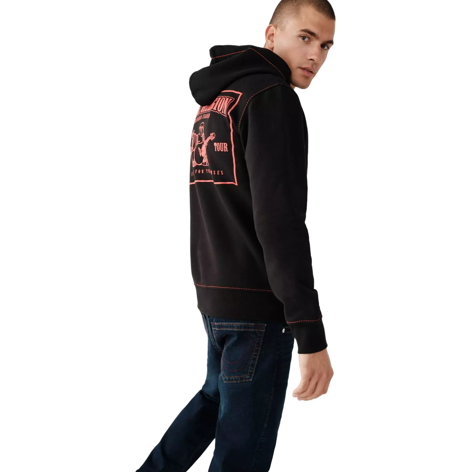 True Religion Men's Big T Zip Up Jacket - BLACK/RED