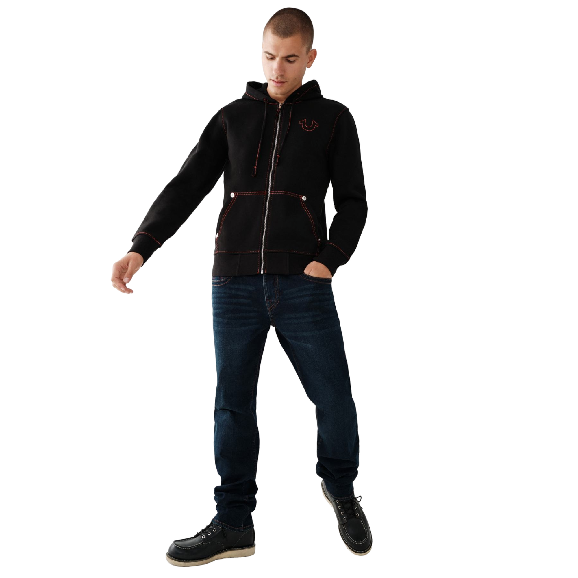 True Religion Men's Big T Zip Up Jacket - BLACK/RED Thumbnail View 5