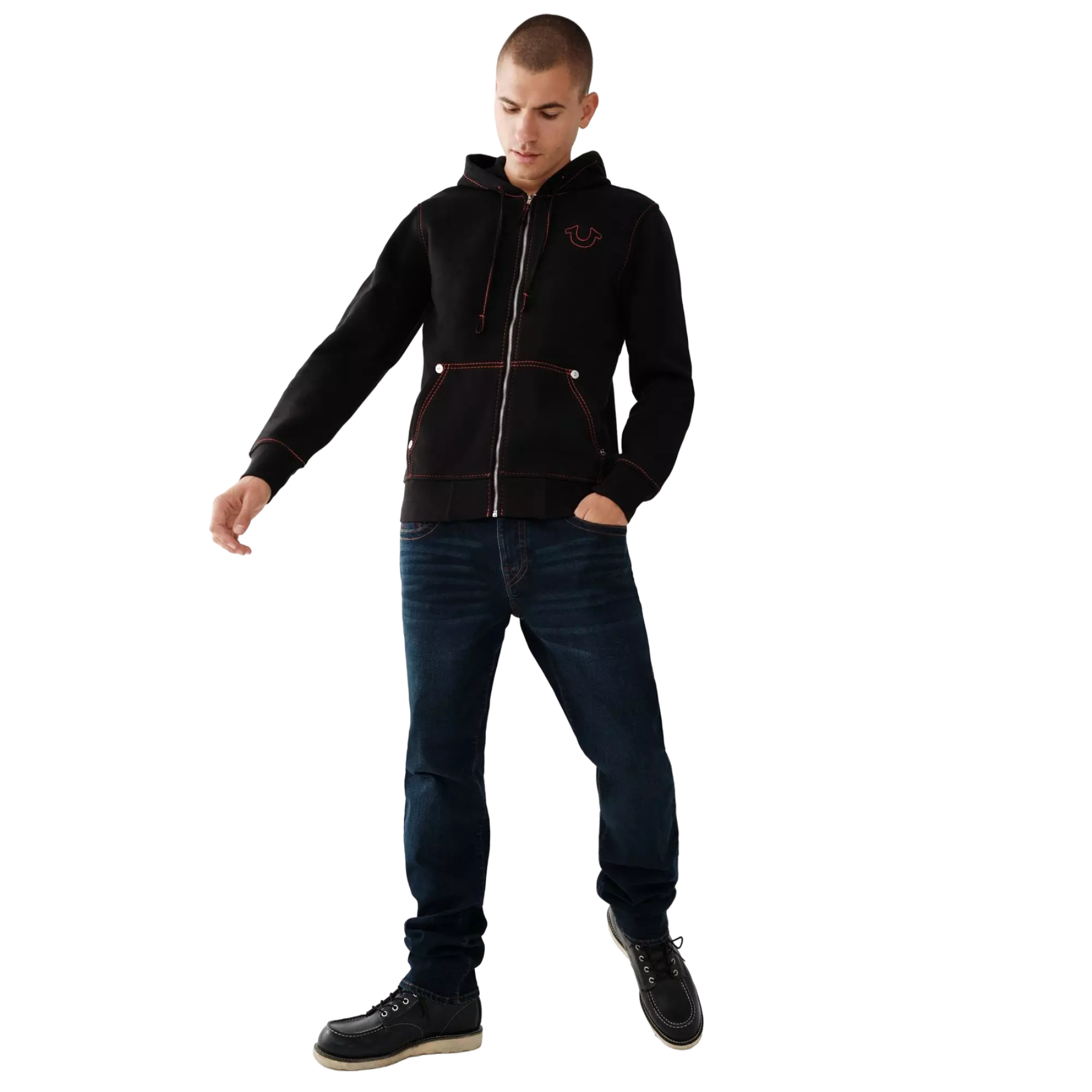 True Religion Men's Big T Zip Up Jacket - BLACK/RED