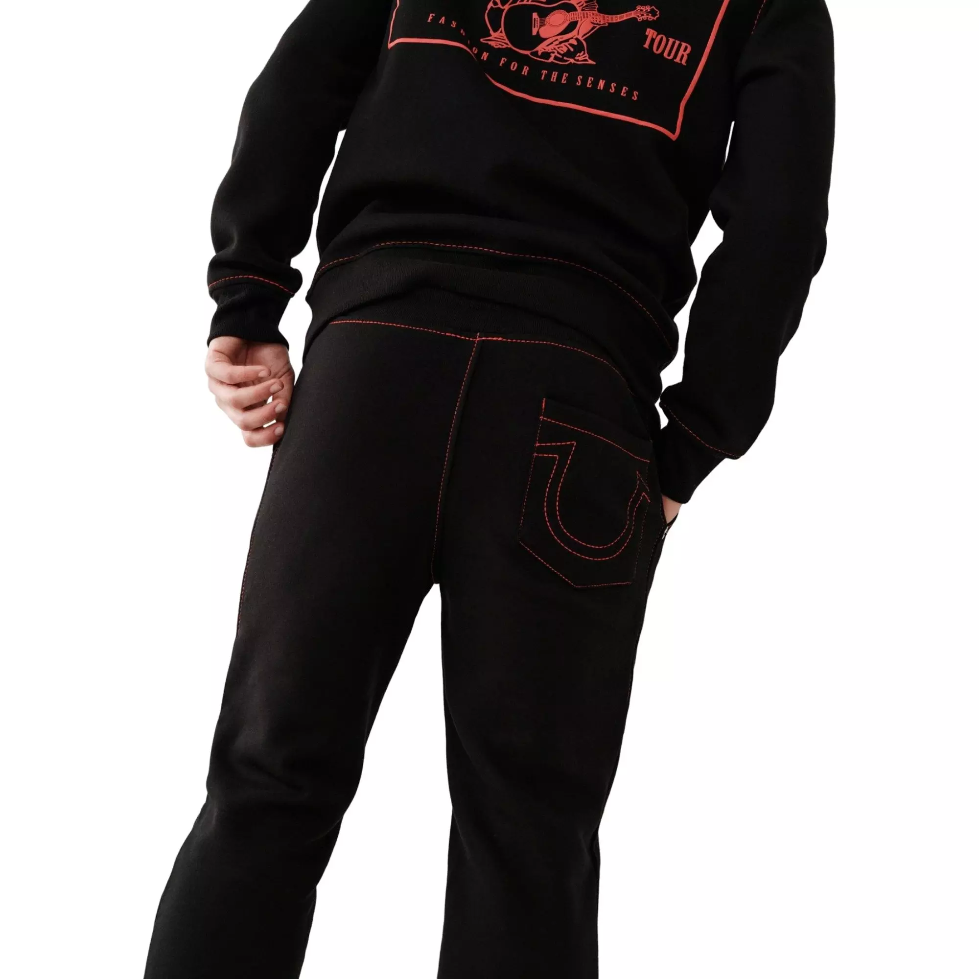 True Religion Men's Big T Logo Jogger-Black/Red - BLACK/RED
