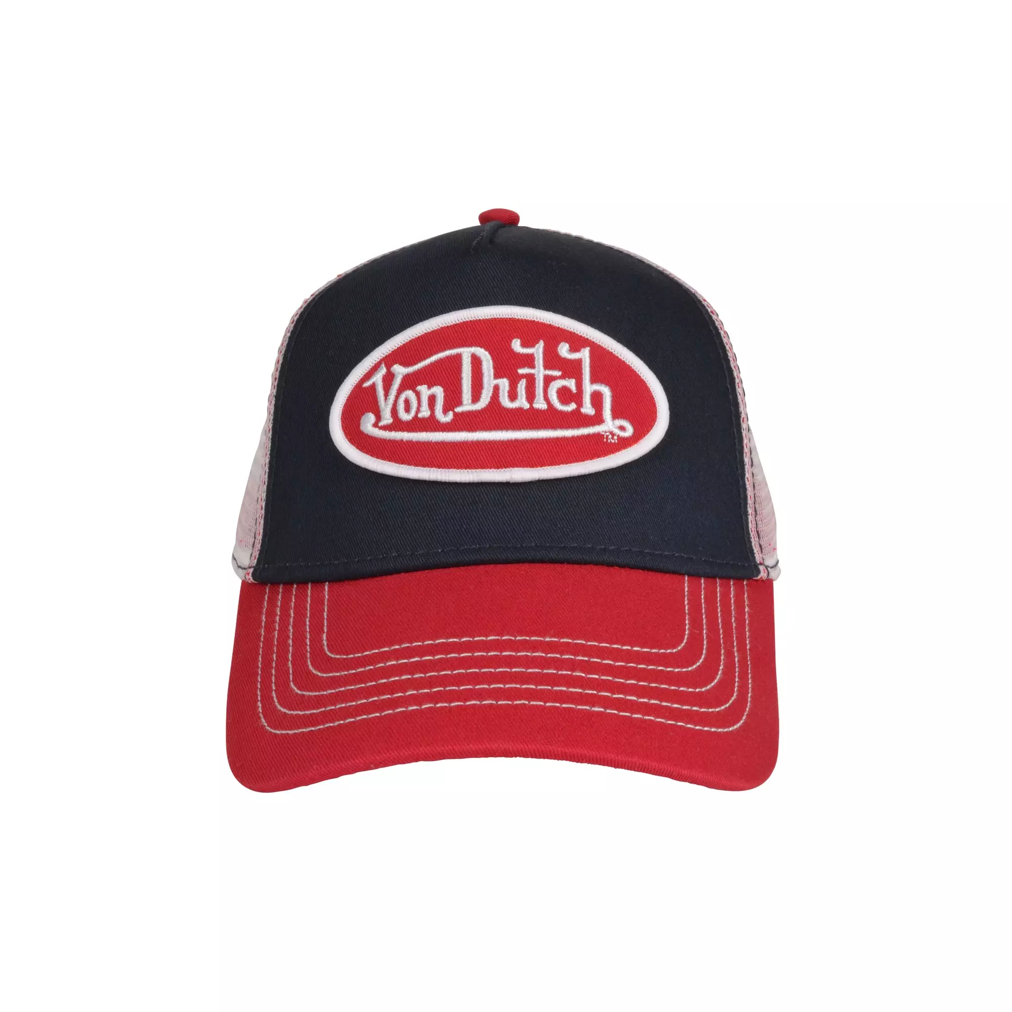 Von Dutch Staple Trucker Snapback Hat-Navy/Red - NAVY/RED