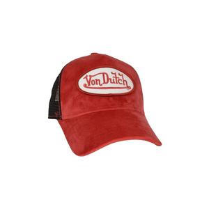 Von Dutch Velvet Trucker Snapback Hat-Red