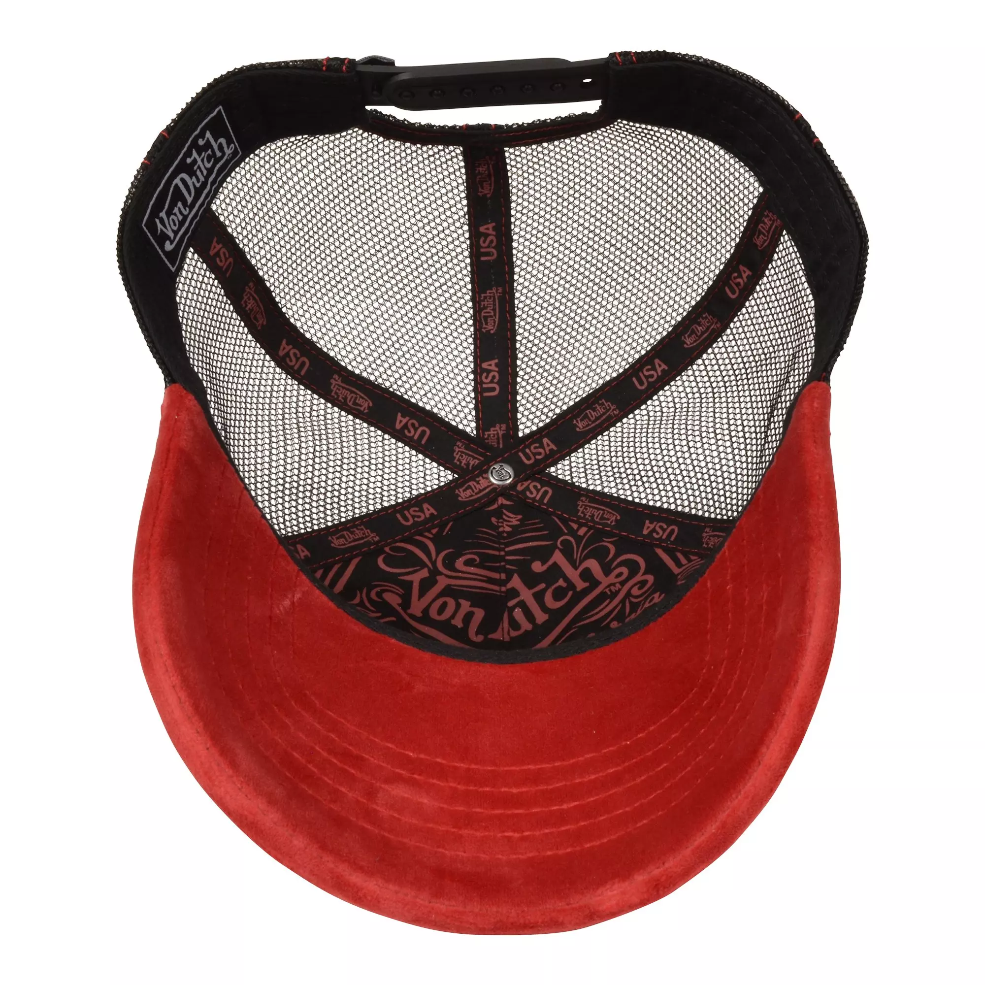 Von Dutch Velvet Trucker Snapback Hat-Red - RED