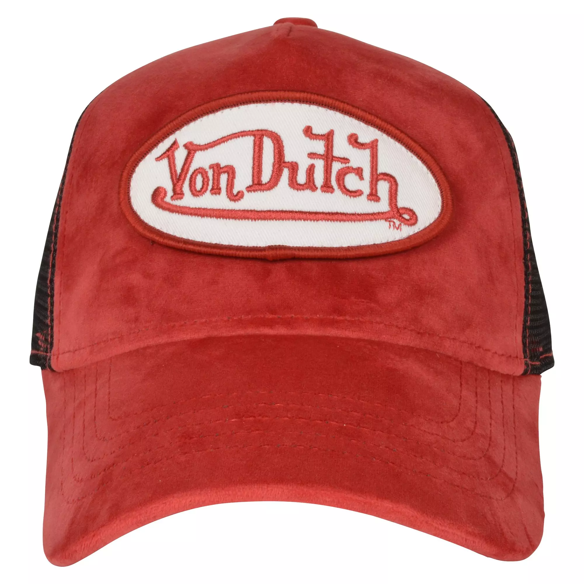 Von Dutch Velvet Trucker Snapback Hat-Red - RED