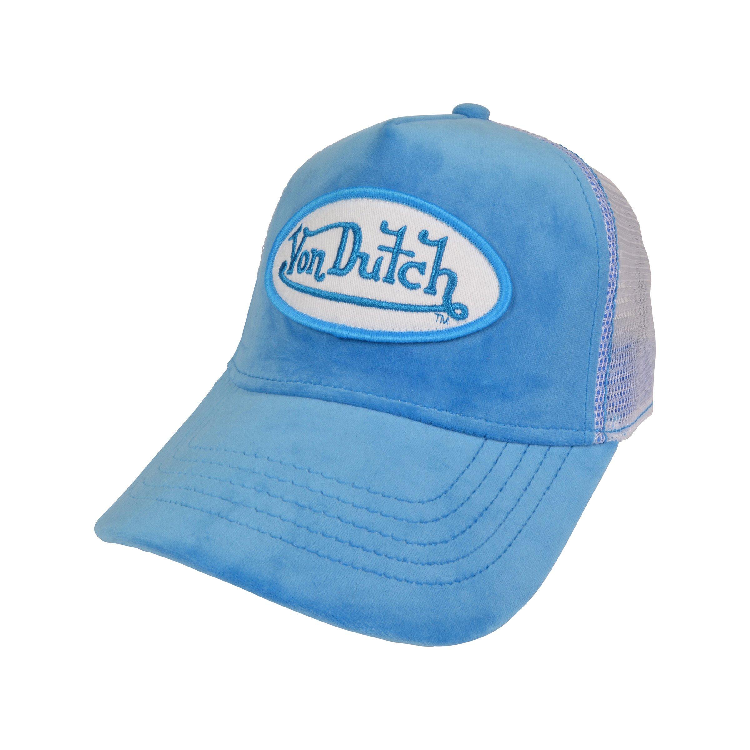 Y2K Von Dutch Fuzzy Blue Trucker Hat Mesh Snapback Vintage Blue Crush Velvet Trucker Hat | Von Dutch main image 3
