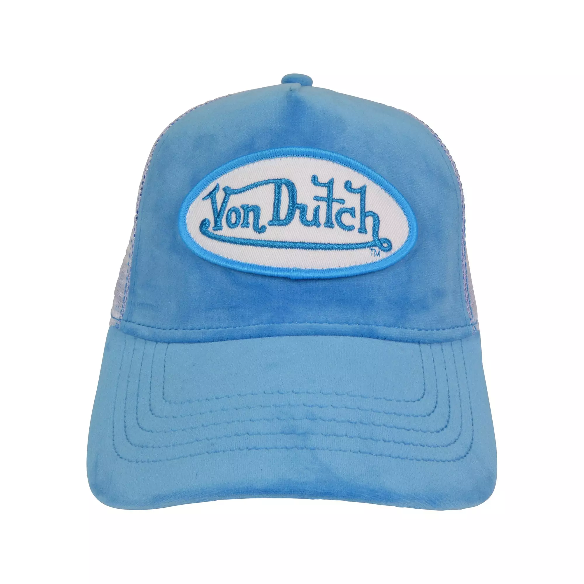 Von Dutch Velvet Trucker Snapback Hat-Blue - BLUE