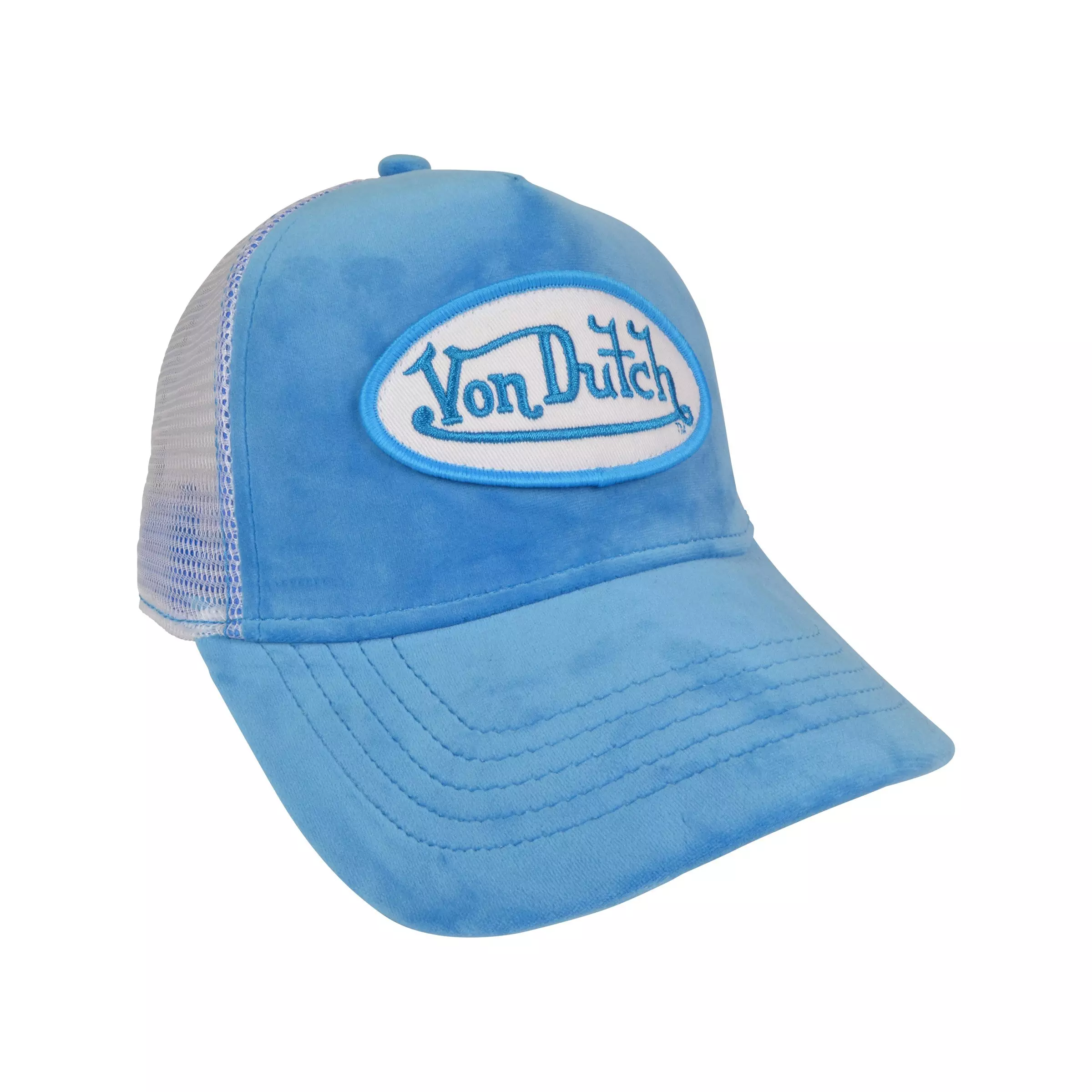 Von Dutch Velvet Trucker Snapback Hat-Blue - BLUE