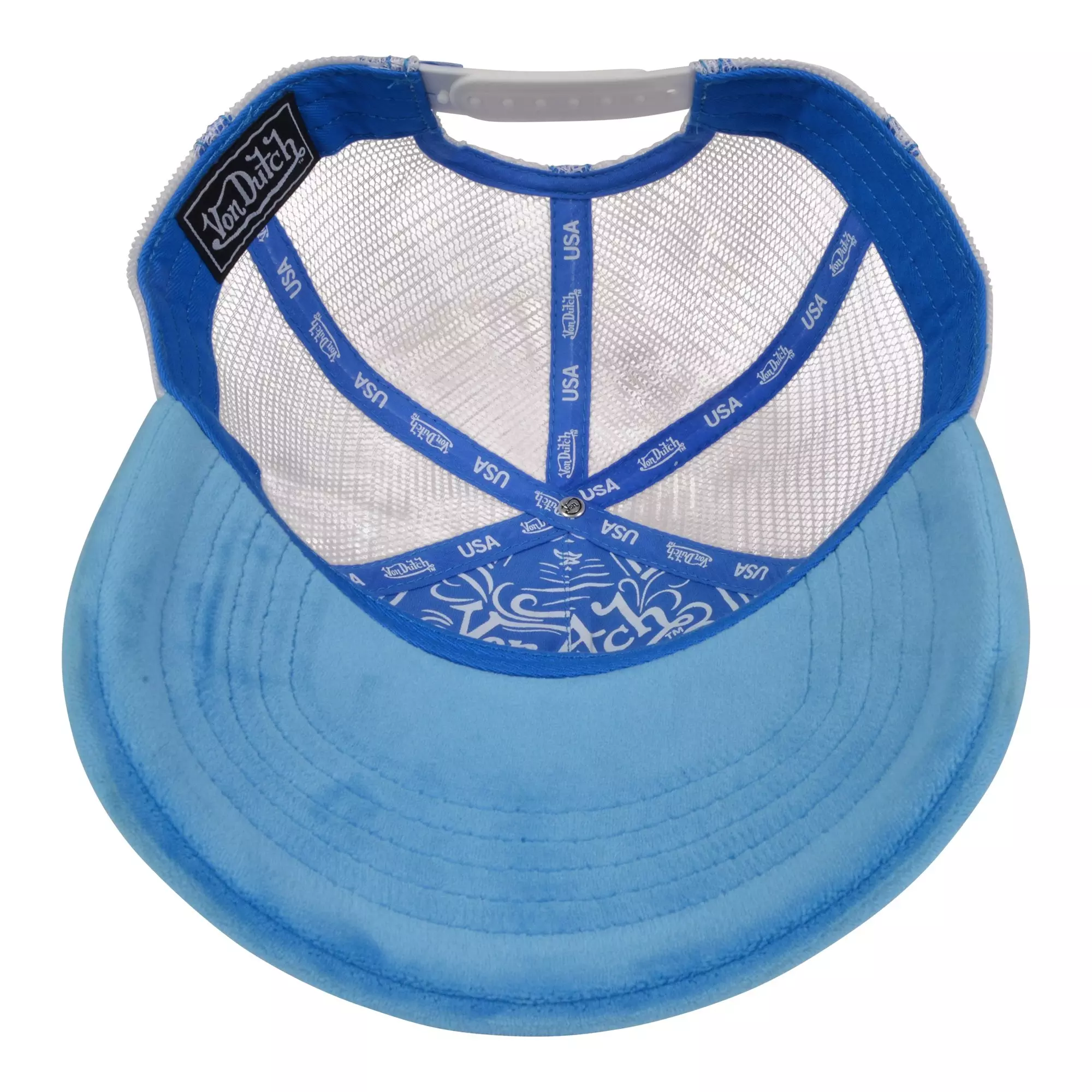 Von Dutch Velvet Trucker Snapback Hat-Blue - BLUE