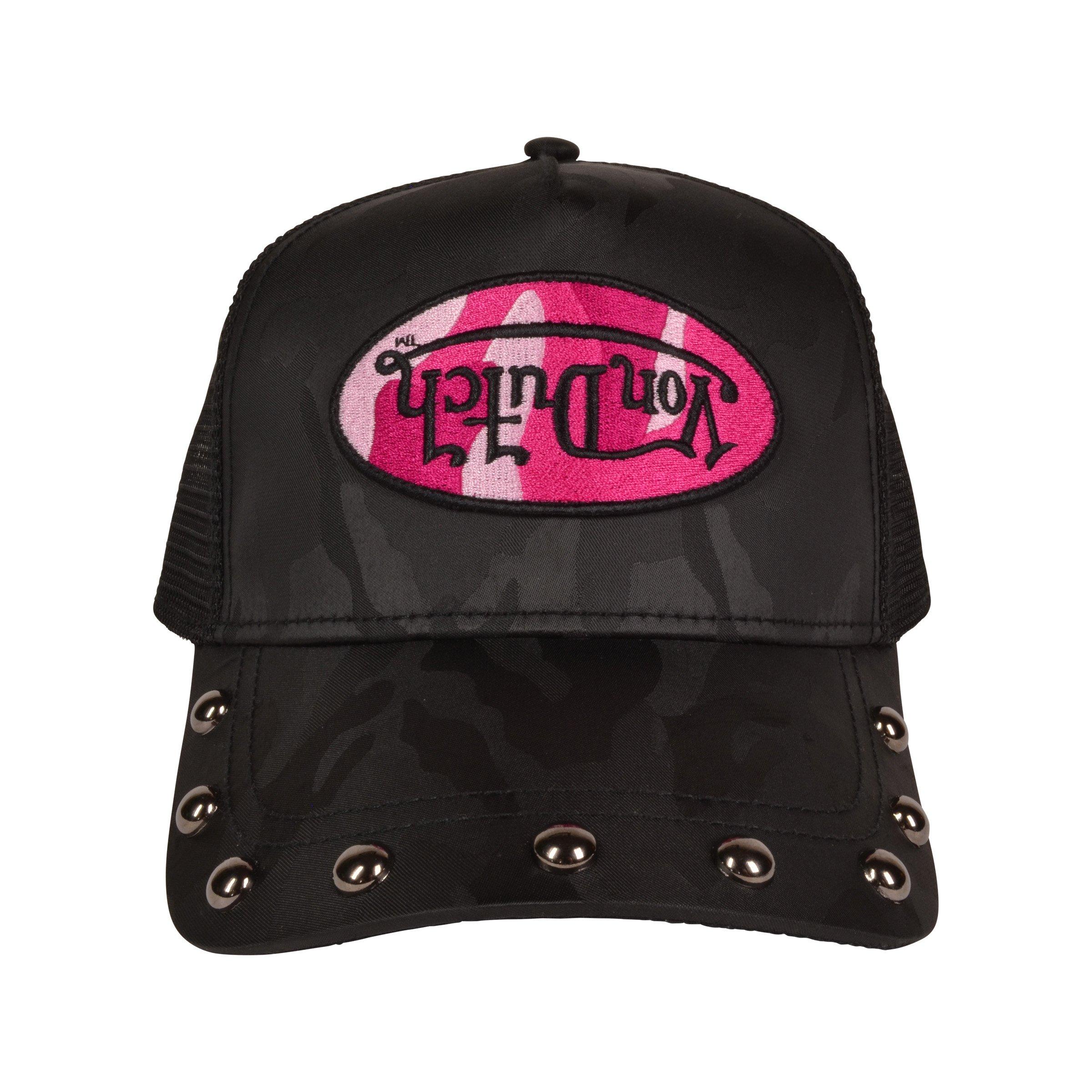 Von Dutch Studded Trucker Snapback Hat-Black - BLACK Thumbnail View 2