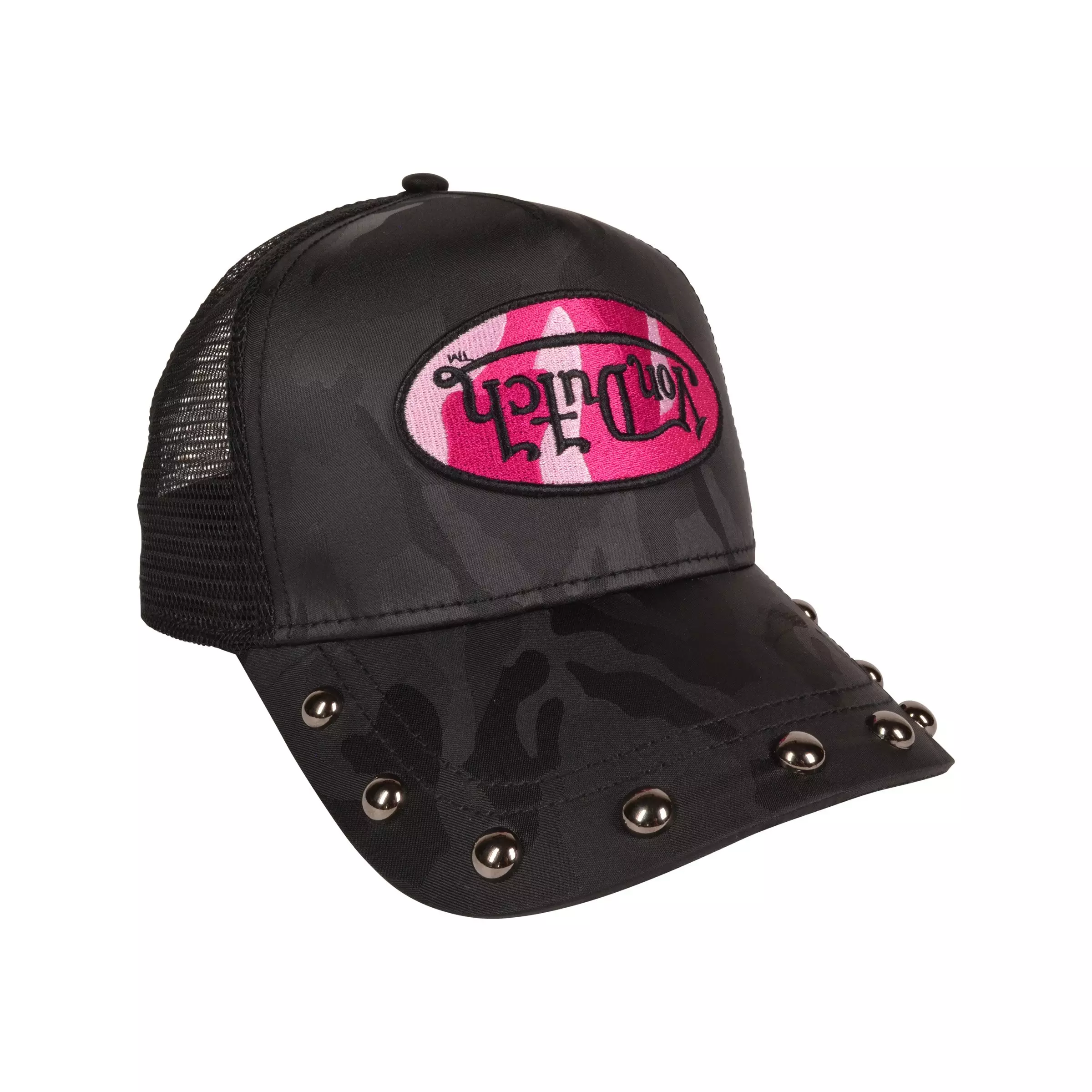 Von Dutch Studded Trucker Snapback Hat-Black - BLACK