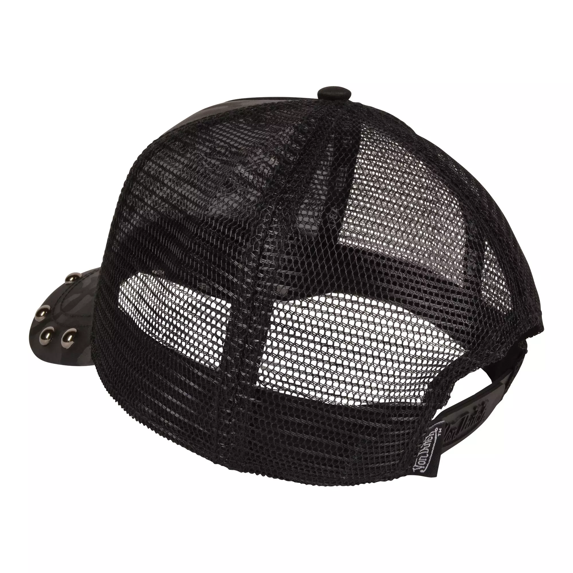 Von Dutch Studded Trucker Snapback Hat-Black - BLACK