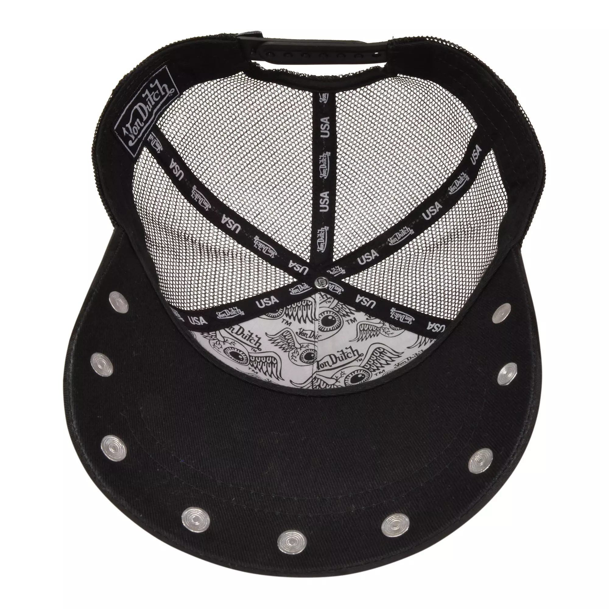 Von Dutch Studded Trucker Snapback Hat-Black - BLACK