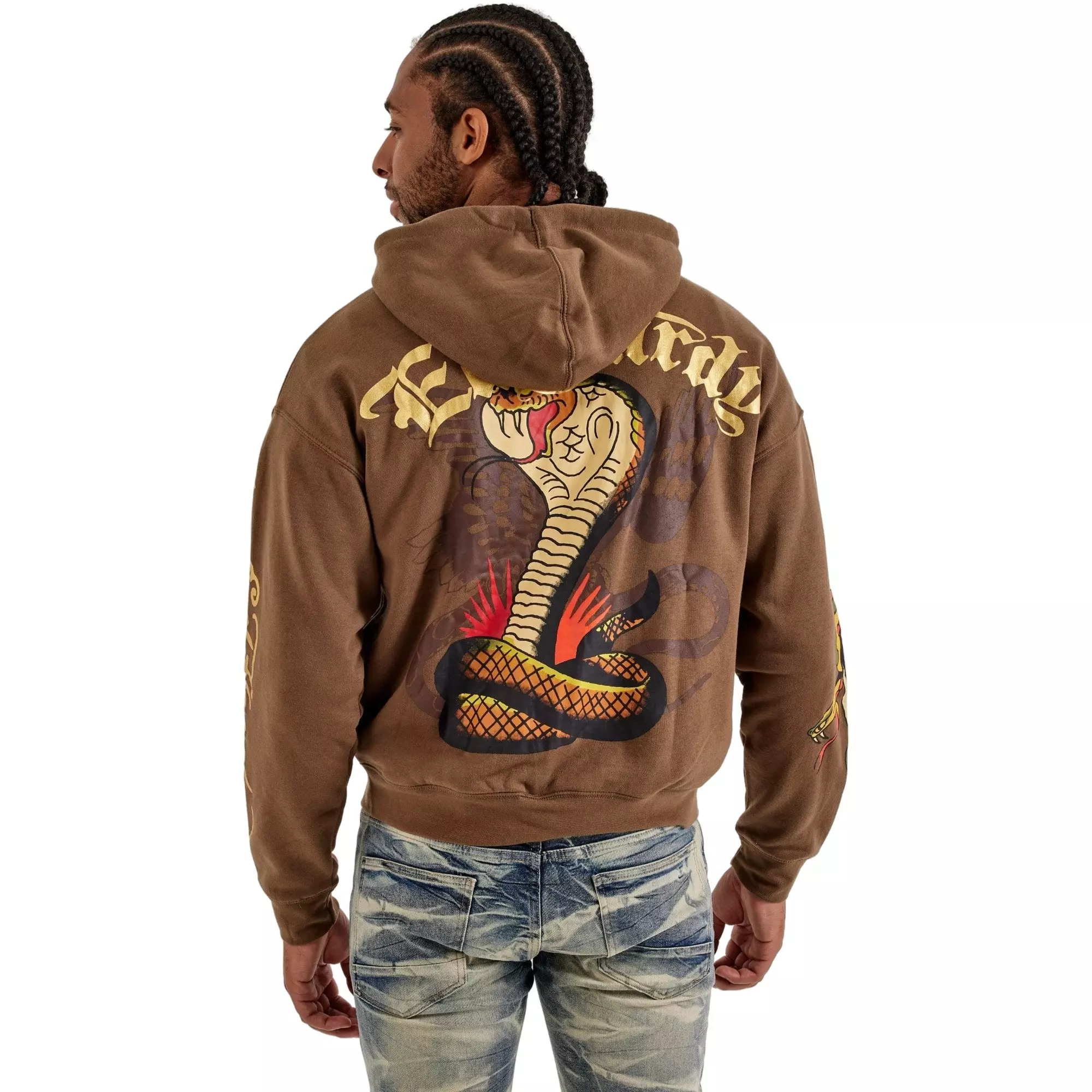 Ed Hardy Men's Cross Full-ZIp Fleece Jacket - BROWN