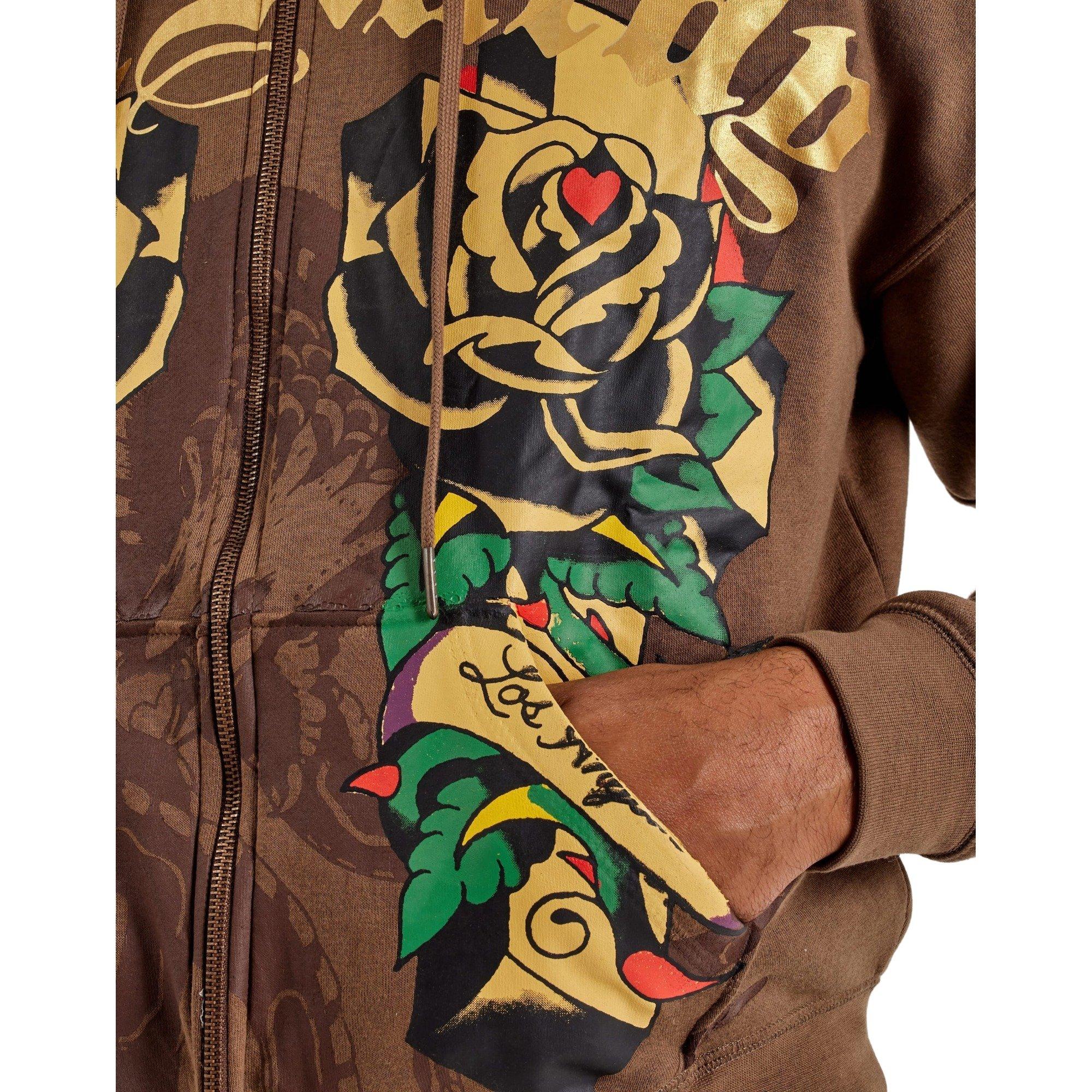 Ed Hardy Men's Cross Full-ZIp Fleece Jacket - BROWN Thumbnail View 3