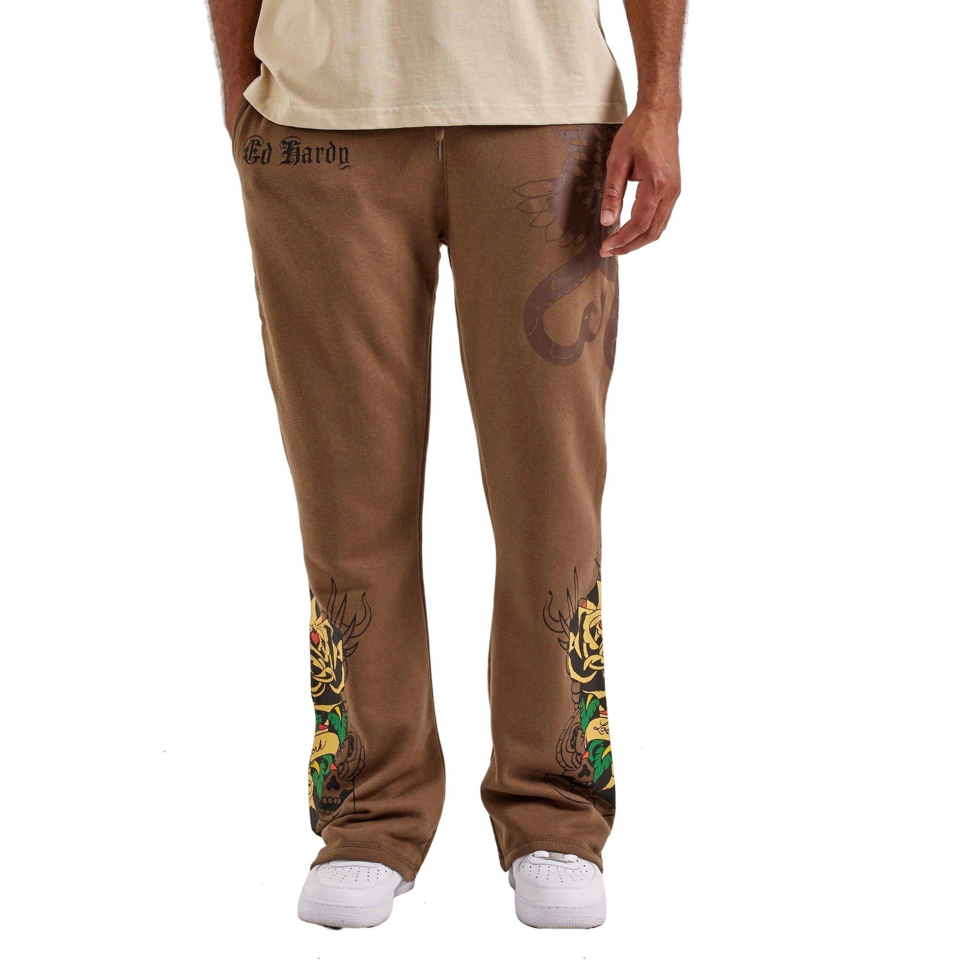 Ed Hardy Men's Bootcut Fleece Pants - BROWN Thumbnail View 1