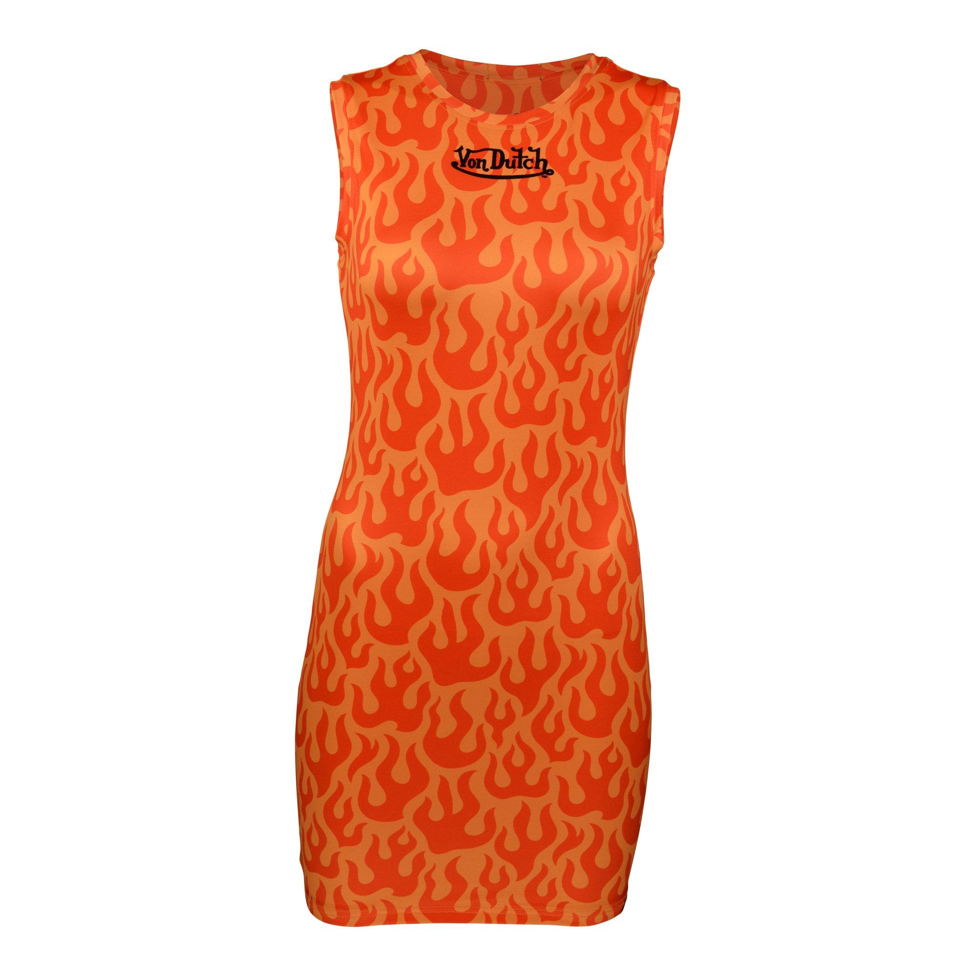 Von Dutch Women's Printed Flame Dress - Orange - ORANGE Thumbnail View 1