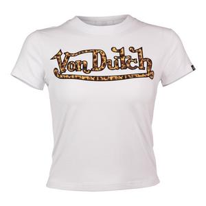 Von Dutch Women's "Leopard Print" Baby Tee - White