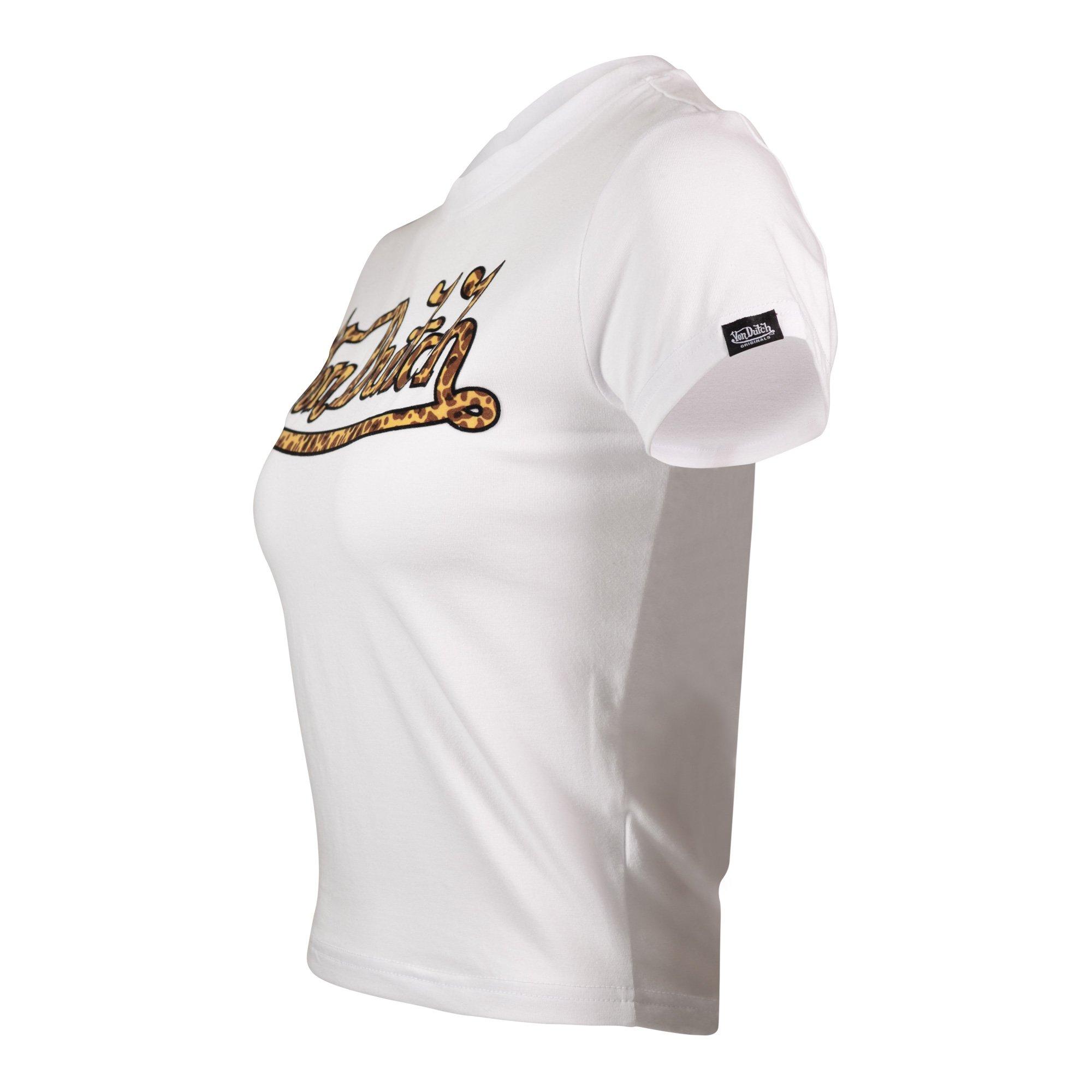 Von Dutch Women's "Leopard Print" Baby Tee - White - WHITE Thumbnail View 3