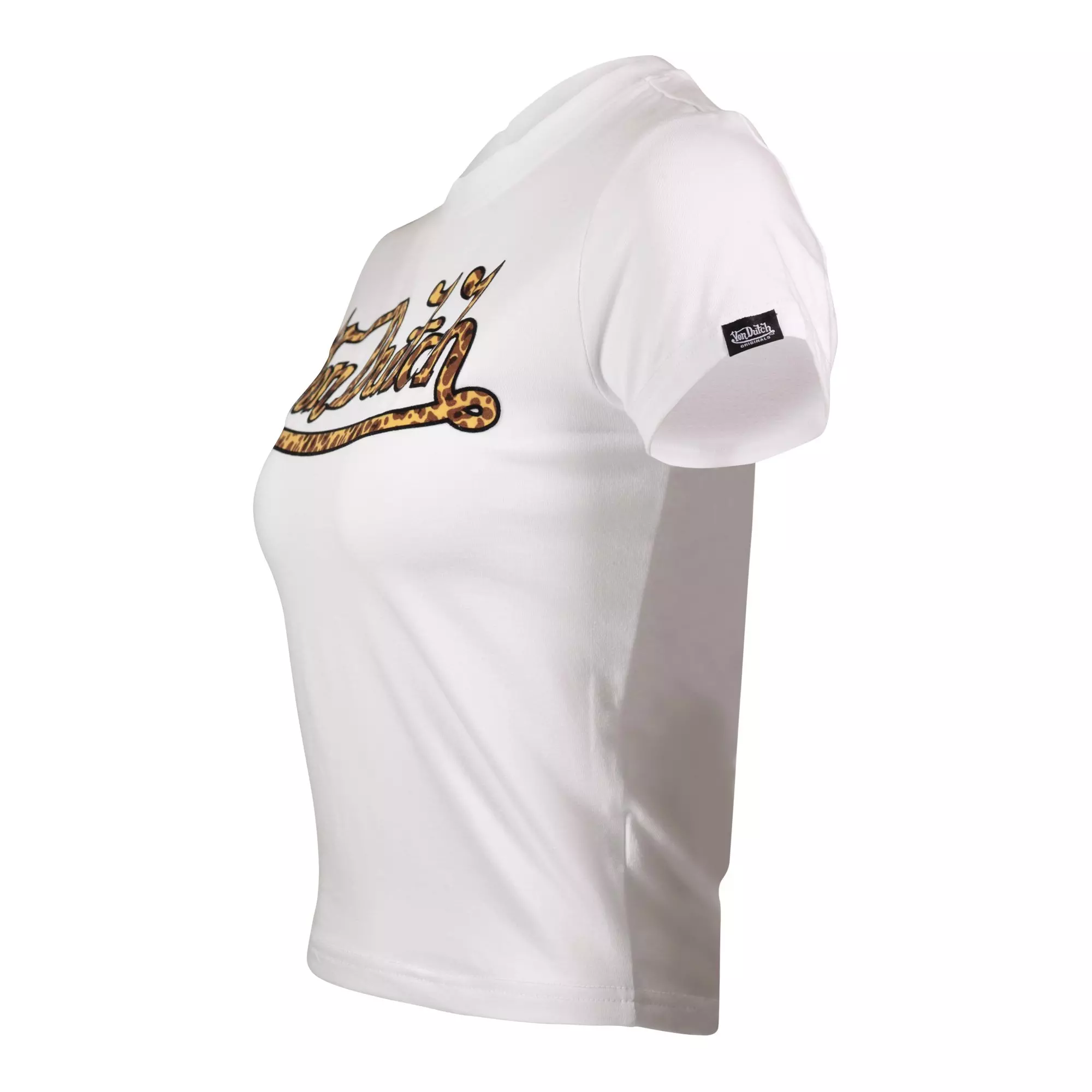 Von Dutch Women's "Leopard Print" Baby Tee - White - WHITE