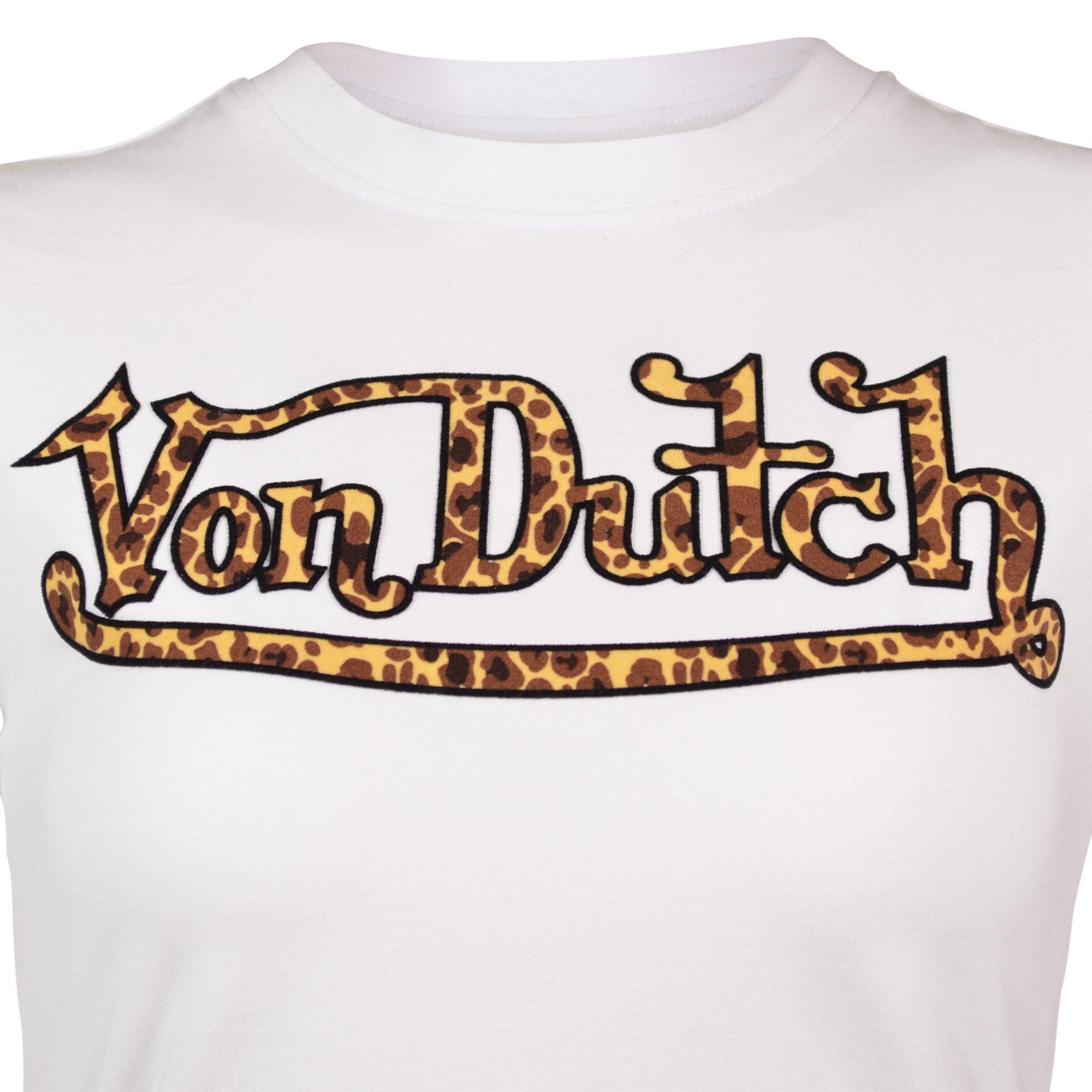 Von Dutch Women's "Leopard Print" Baby Tee - White - WHITE Thumbnail View 4