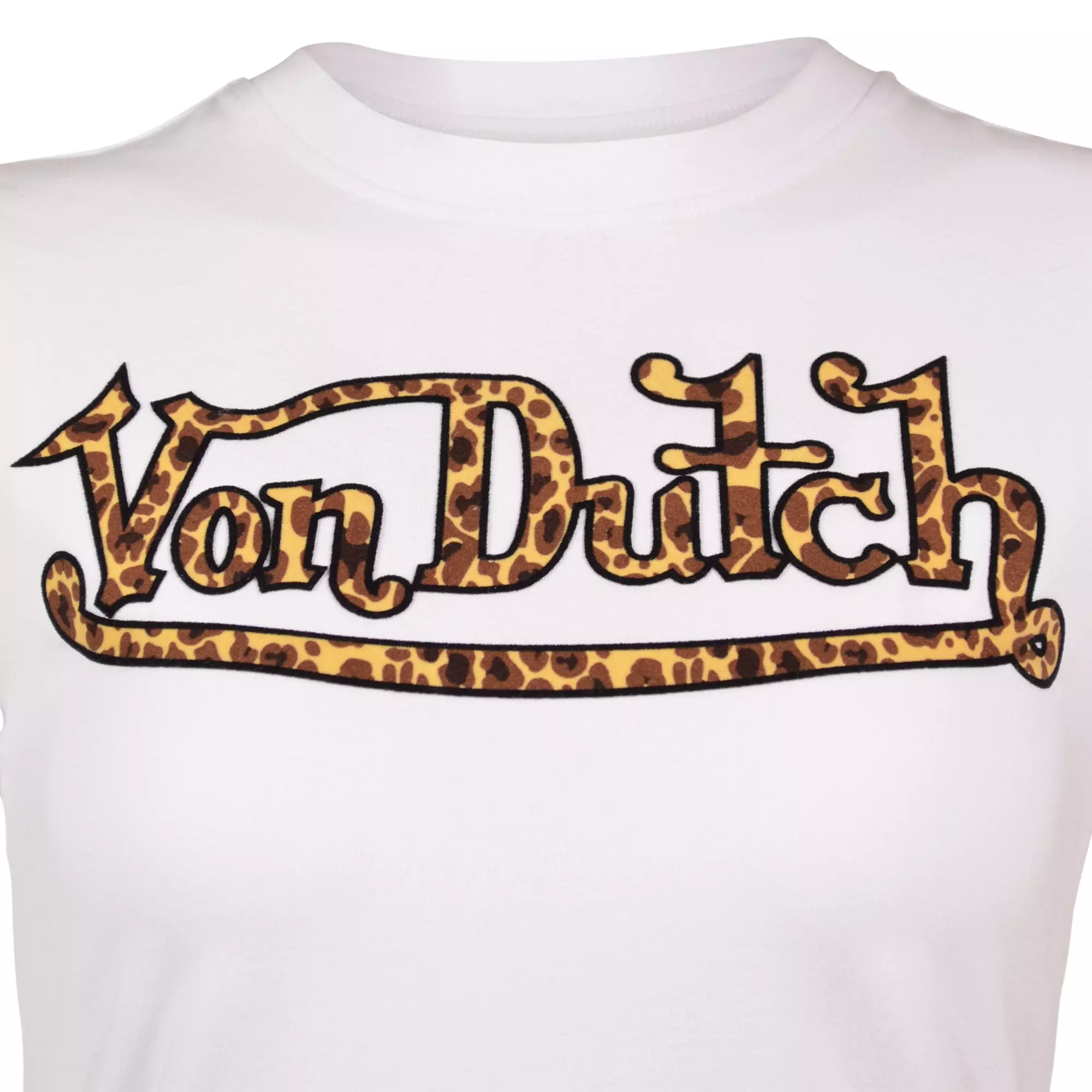 Von Dutch Women's "Leopard Print" Baby Tee - White - WHITE