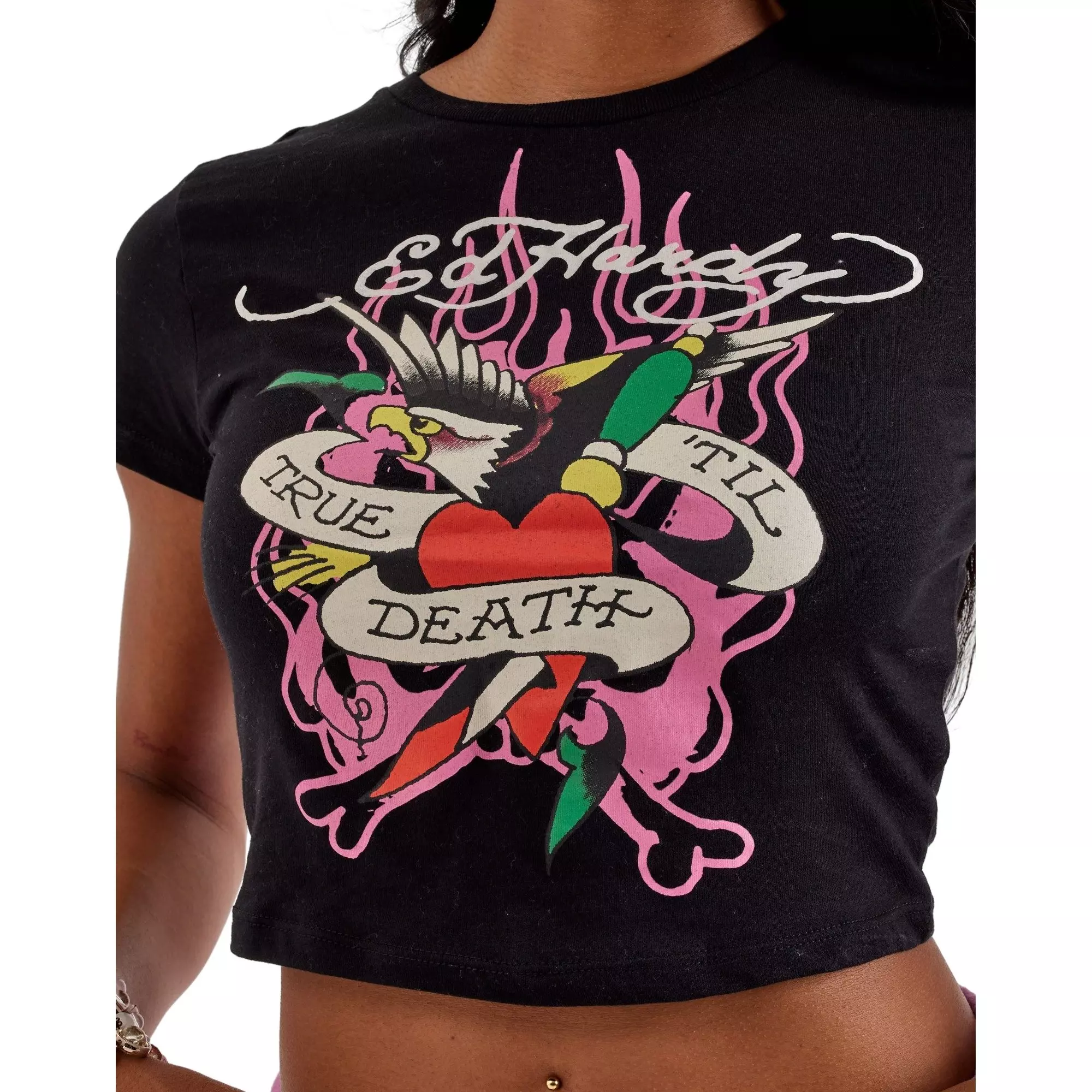 Ed Hardy Women's Eagle Baby Tee - BLACK