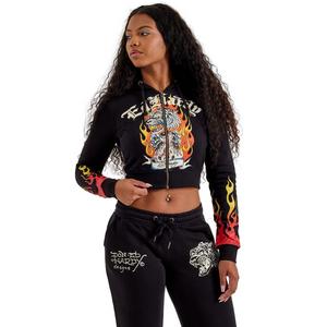 Ed Hardy Women's Tiger Flame Y2K Full-Zip Fleece Jacket