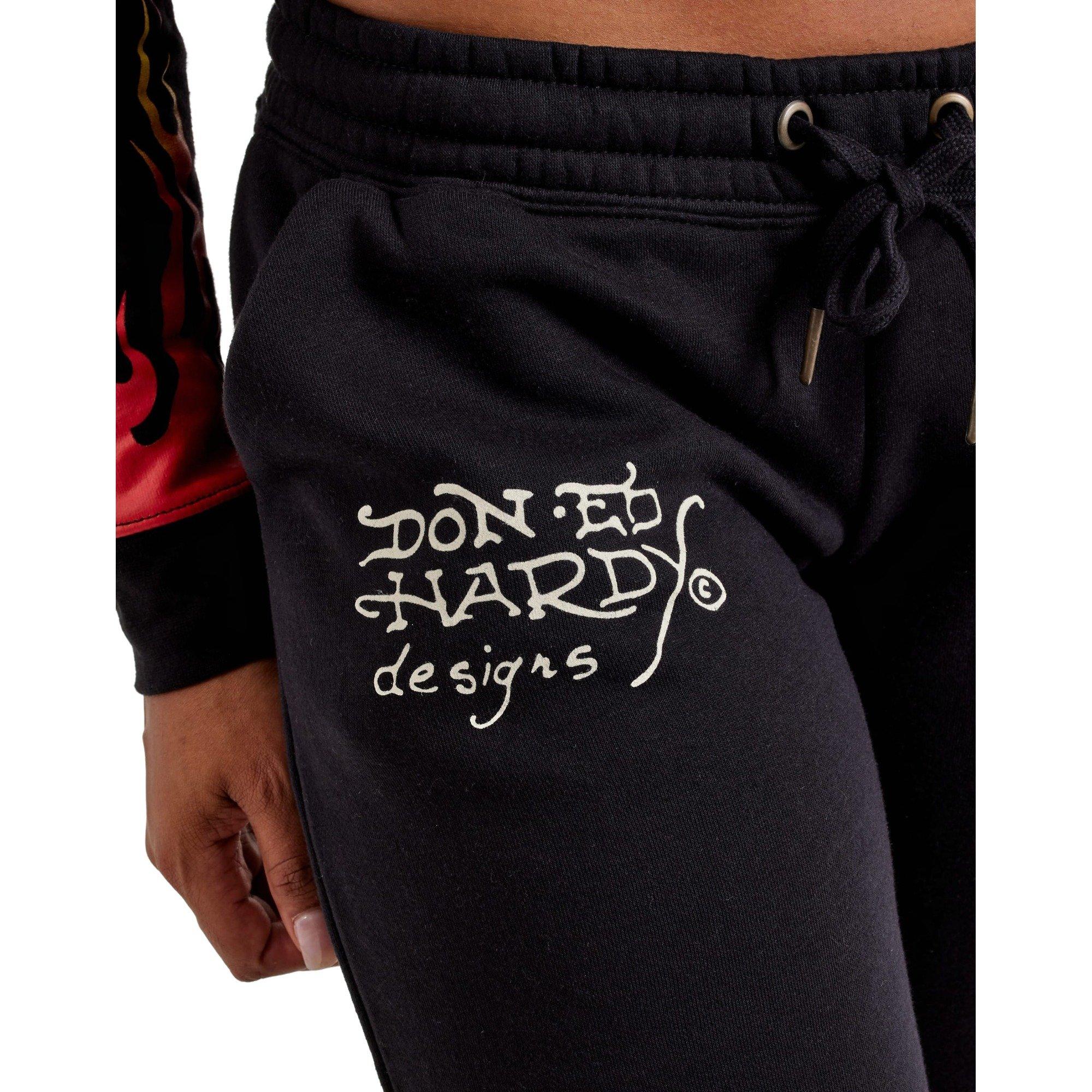 Ed Hardy Women's Tiger Flame Fleece Pants - BLACK Thumbnail View 3